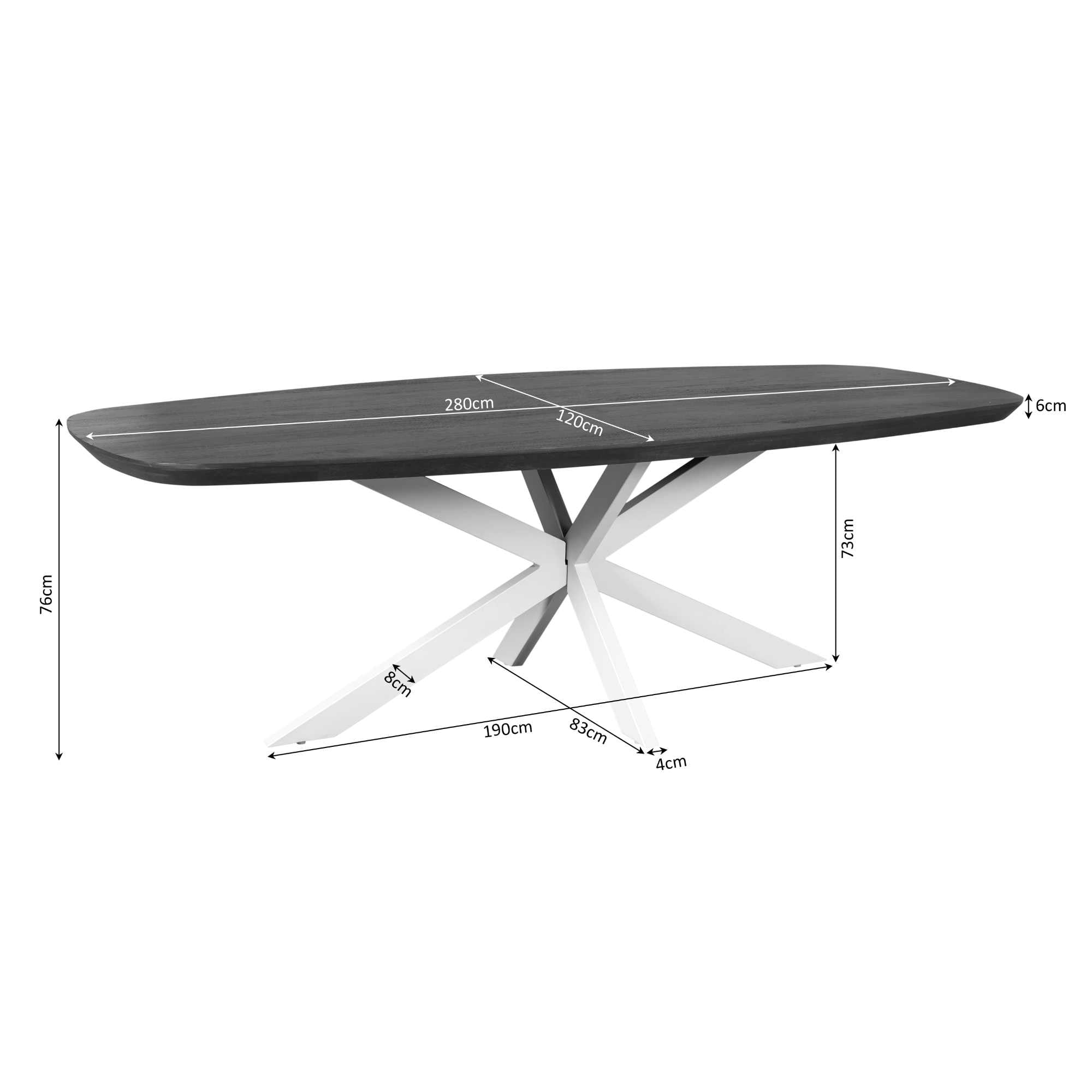 Eettafel Madison Deens Ovaal 280cm van Starfurn met close-up van de zwarte metalen tafelpoot