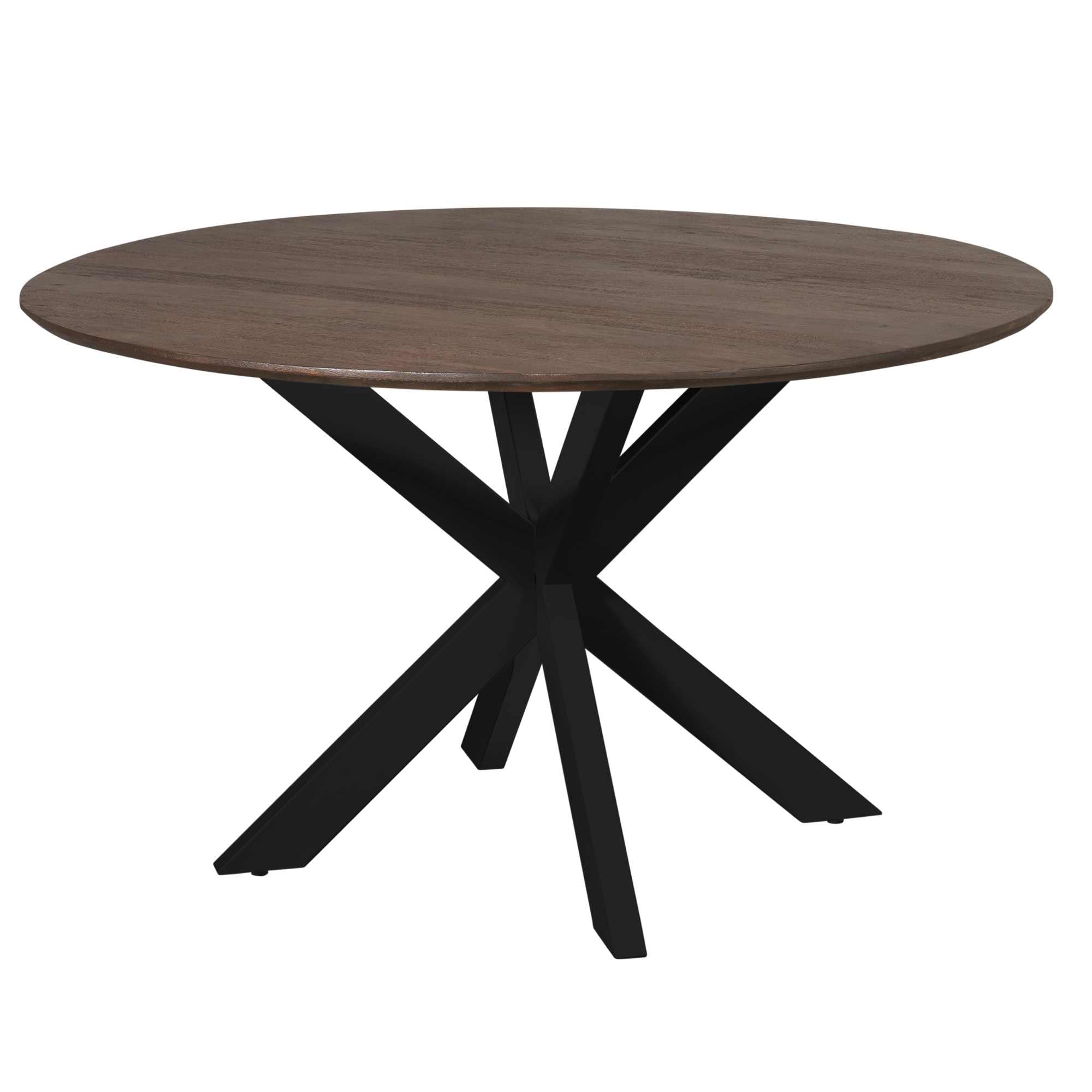 Eettafel Madison 130cm van Starfurn in bruin mangohout met zwarte metalen middenpoot