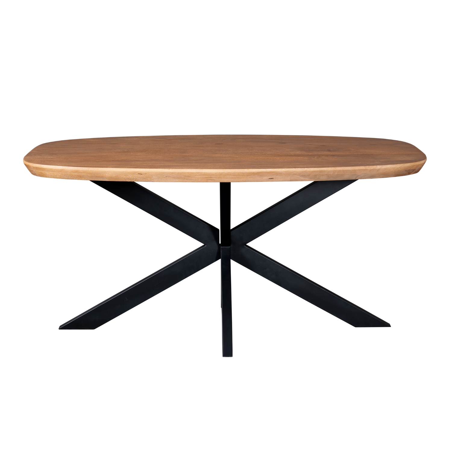 Eettafel Madison Mangohout Naturel Deens Ovaal 160cm van Starfurn met ovaal mangohouten blad en zwart onderstel