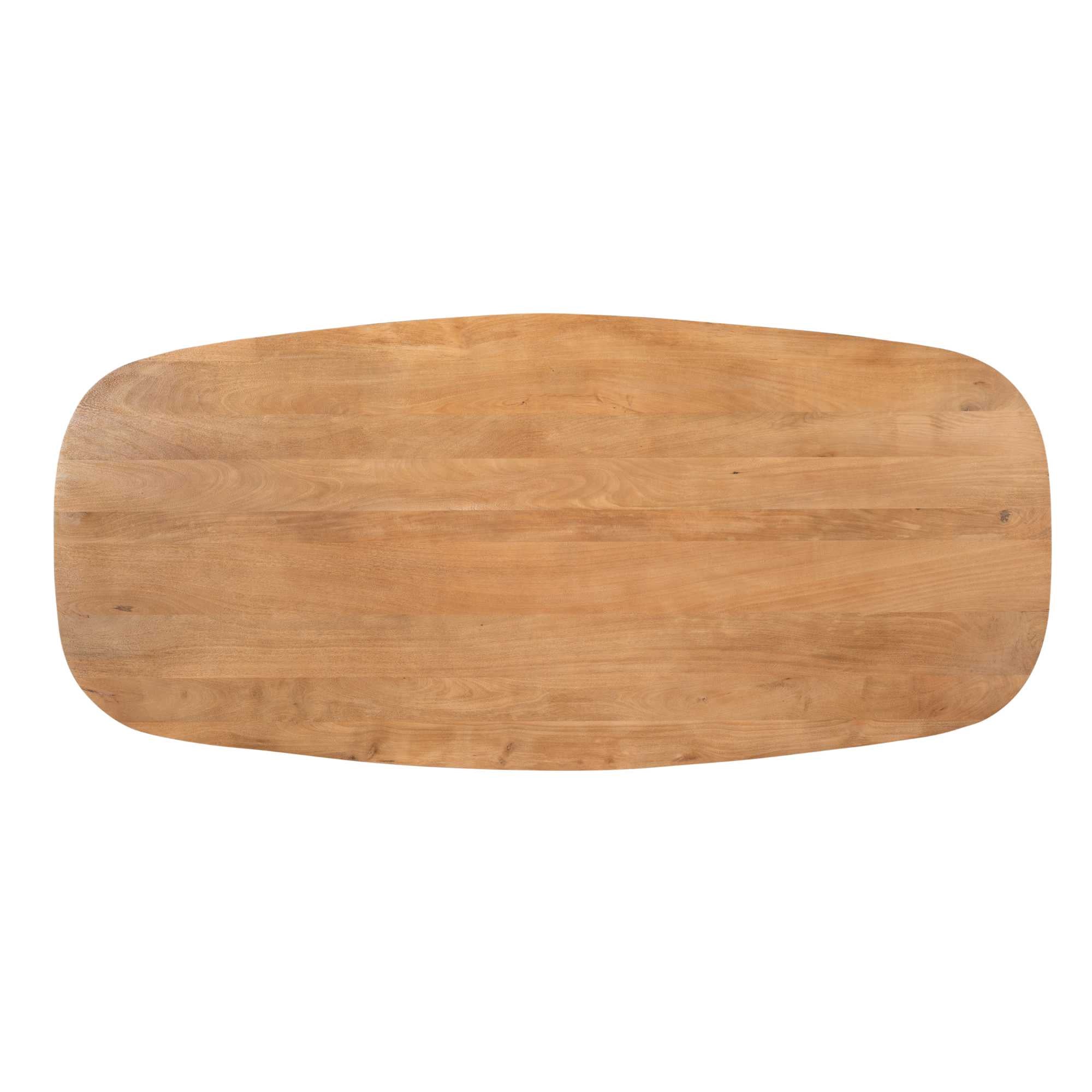 Eettafel Madison Mangohout Naturel Deens Ovaal 200cm van Starfurn met detailopname van het zwarte metalen onderstel