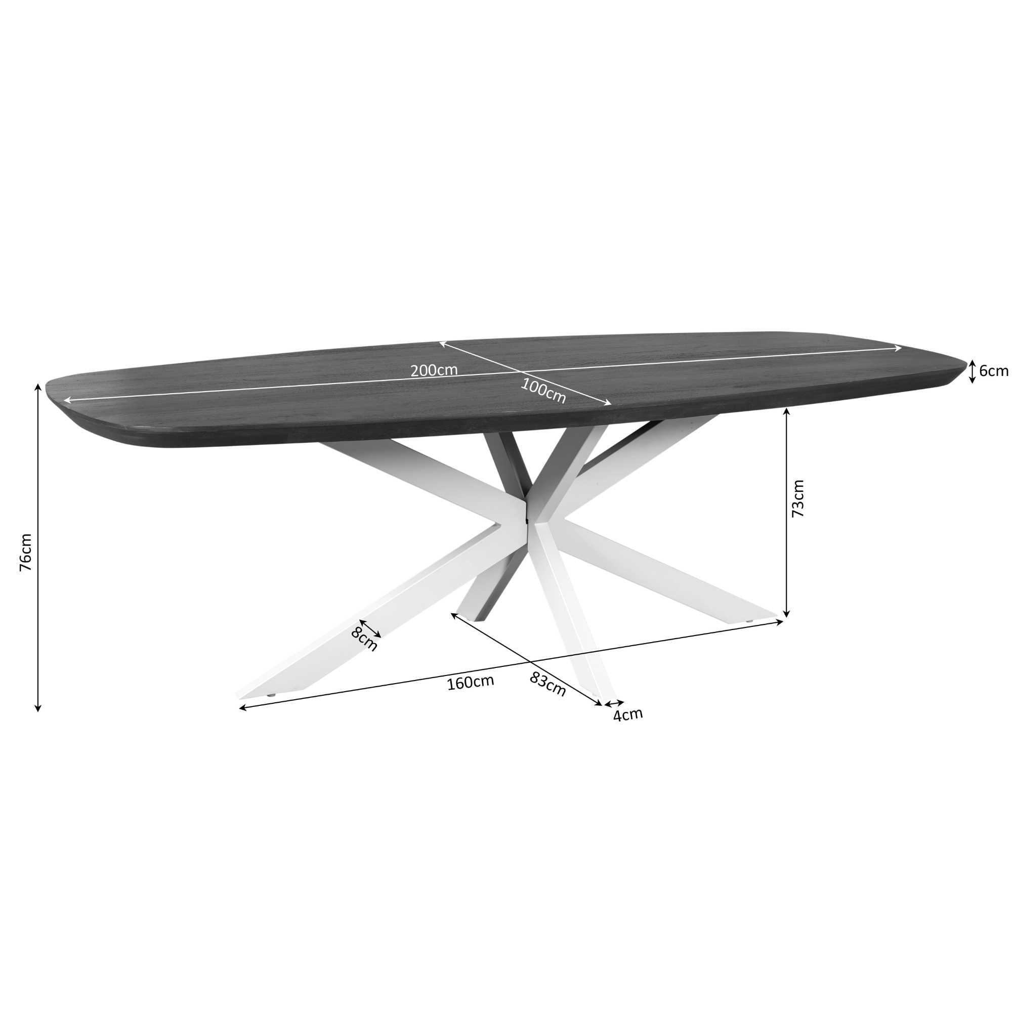 Eettafel Madison Mangohout Naturel Deens Ovaal 200cm van Starfurn met een blad van 200 bij 100 cm en 76 cm hoog