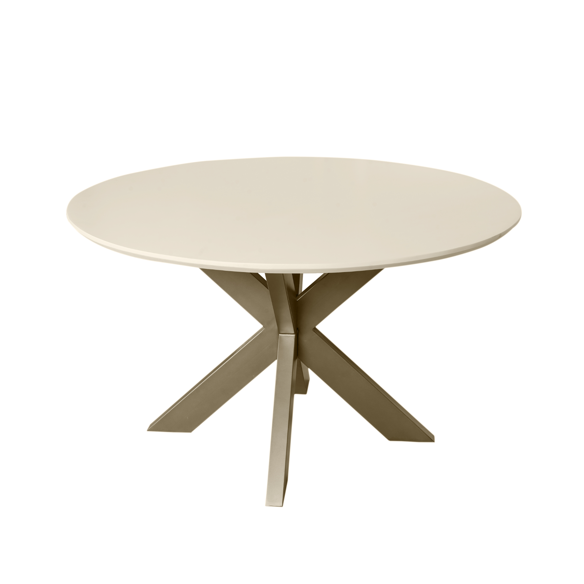 Ronde eettafel Madison Zand met bronzen metalen middenpoot en gezandstraald tafelblad