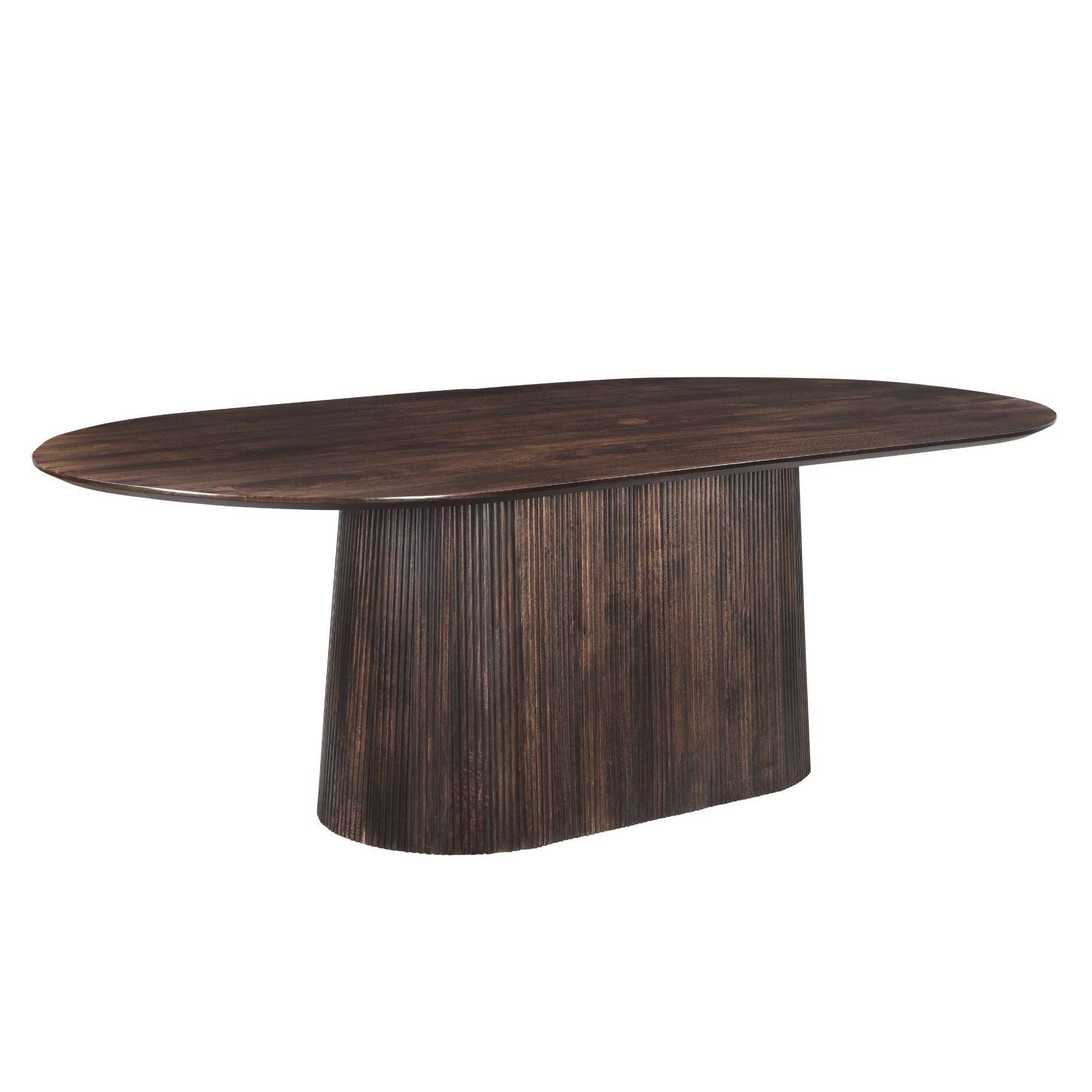 Salvator eettafel Walnut schuin van boven met ovaal mangohouten blad
