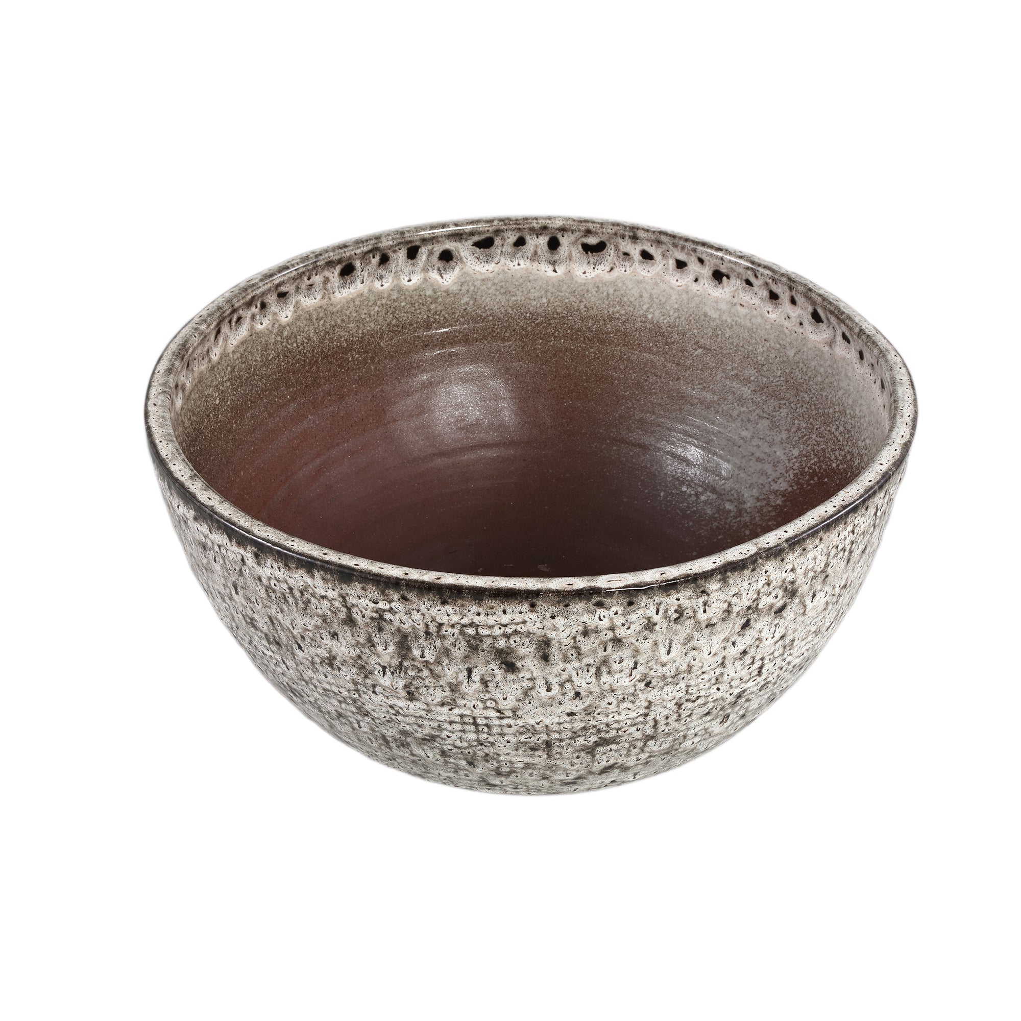 Elana White Round Ceramic Bowl With Grey Pattern L Dia50xH25,5cm PTMD - Pot - PTMD - livinglovely.nl