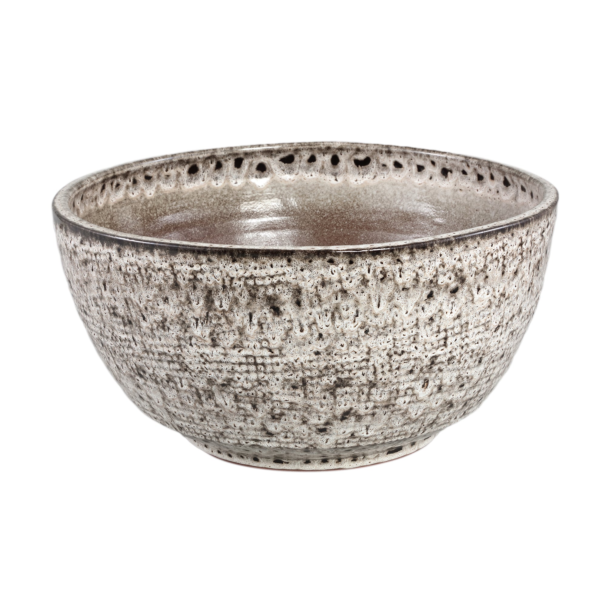Elana White Round Ceramic Bowl With Grey Pattern L Dia50xH25,5cm PTMD - Pot - PTMD - livinglovely.nl