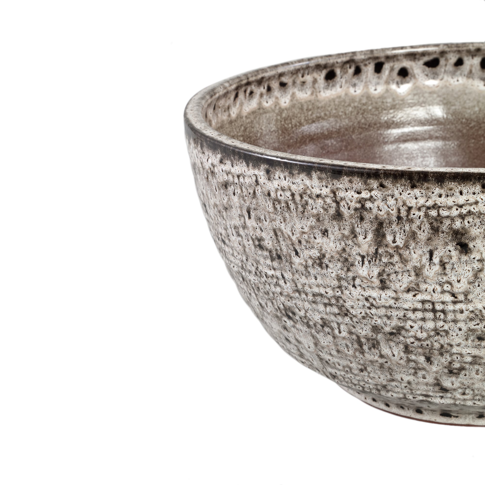 Elana White Round Ceramic Bowl With Grey Pattern L Dia50xH25,5cm PTMD - Pot - PTMD - livinglovely.nl