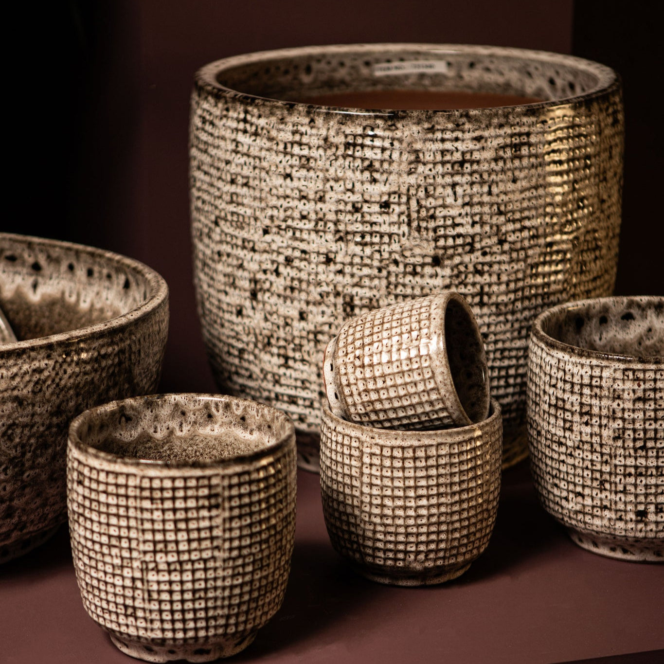 Elana White Round Ceramic Pot With Grey Pattern L dia30xH29cm PTMD - Pot - PTMD - livinglovely.nl