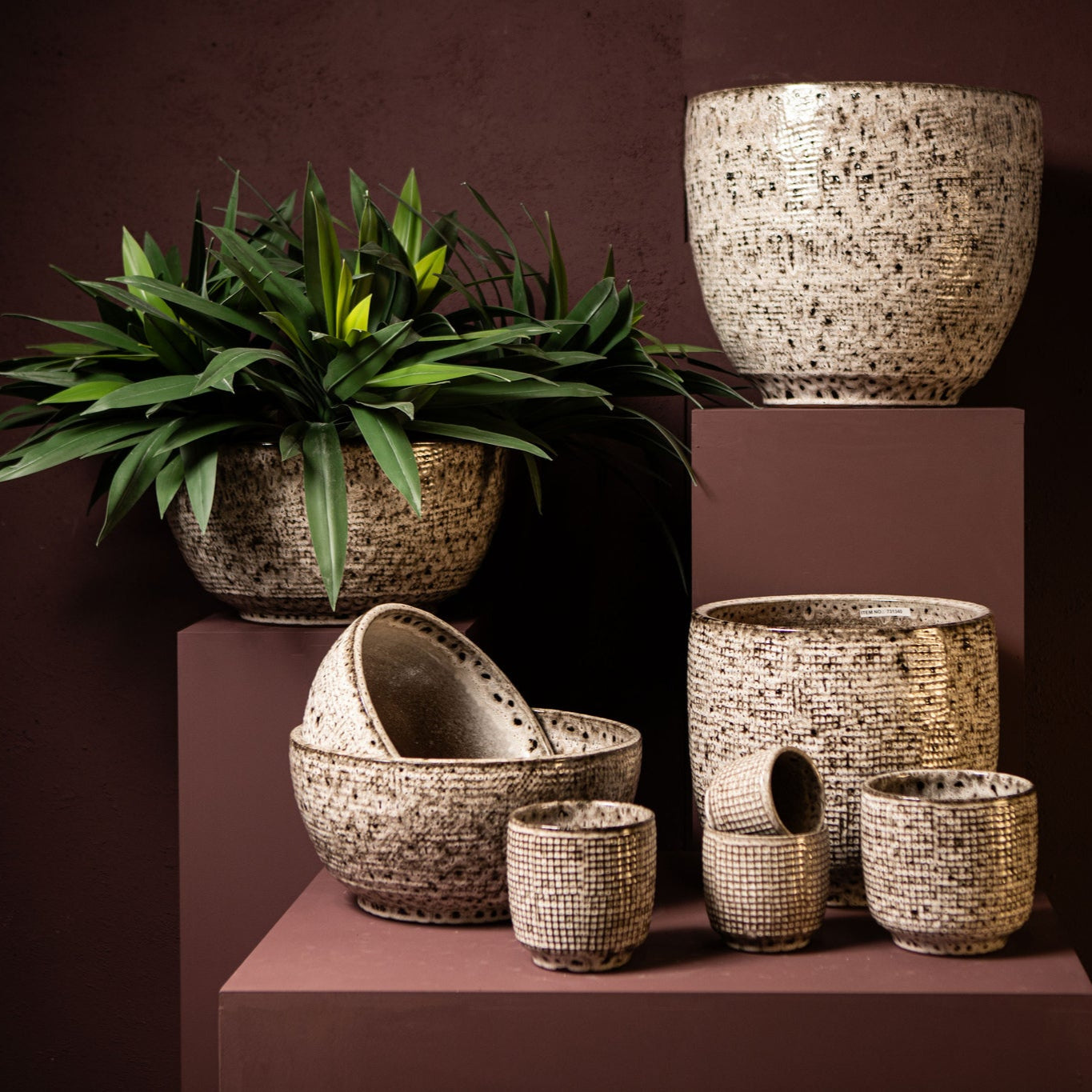 Elana White Round Ceramic Pot With Grey Pattern XL Dia39x35cm PTMD - Pot - PTMD - livinglovely.nl