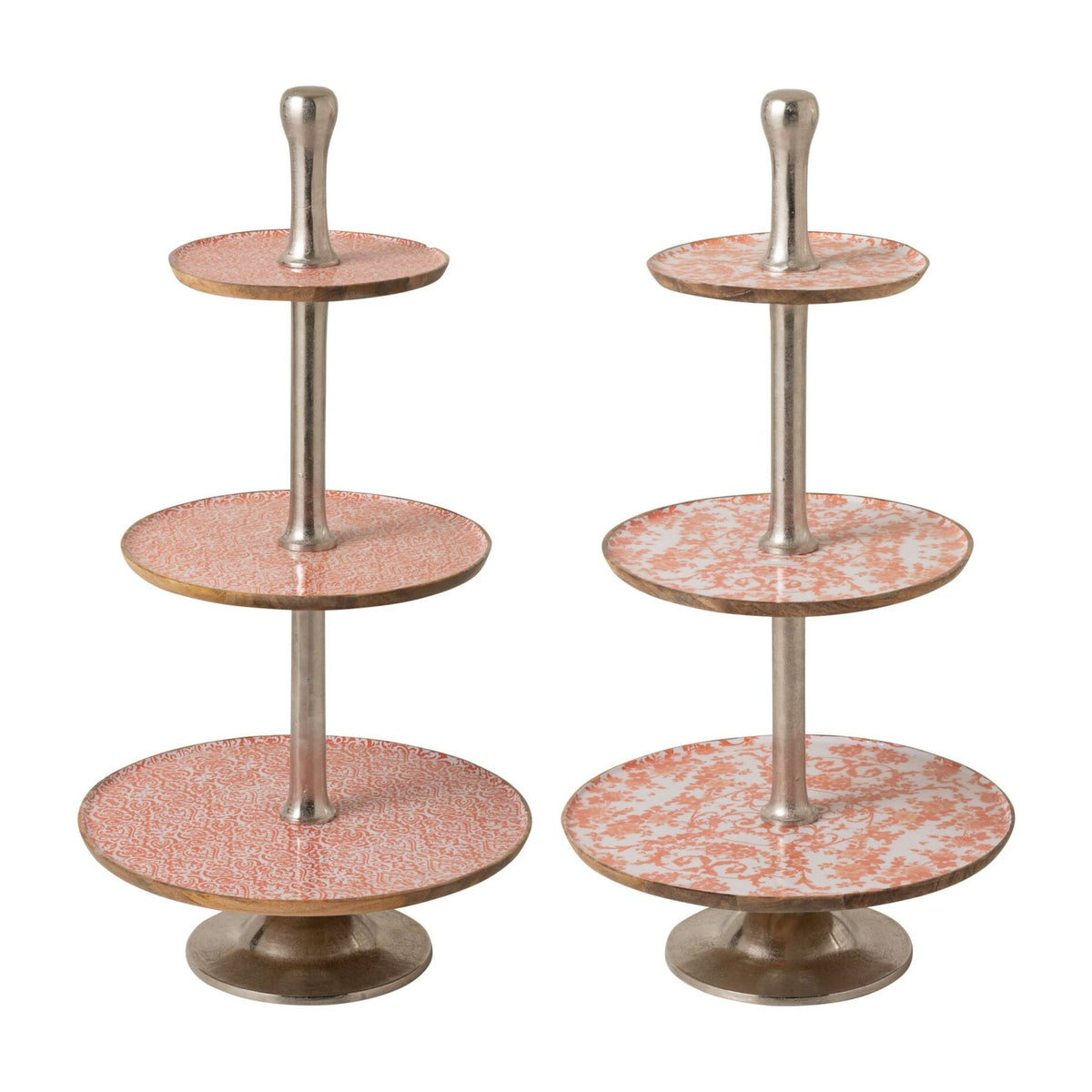 Etagère 3 Lagen Mangohout Oranje/Wit Set van 2 J-Line