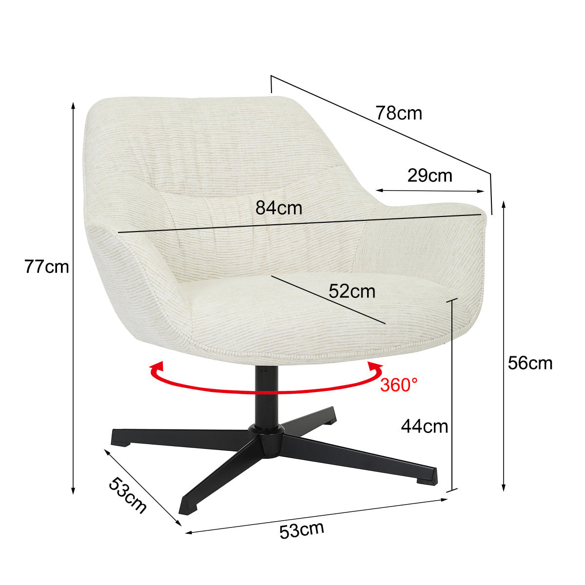 Daphne fauteuil in sand, zijaanzicht
