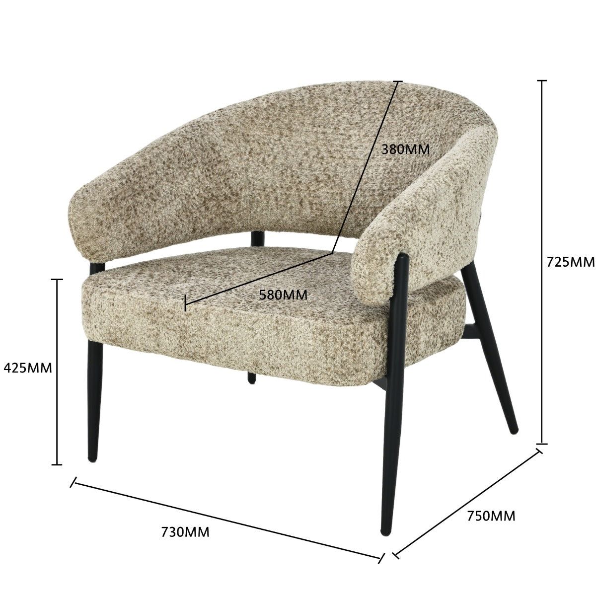 Afmetingen Fauteuil Dilan Venga Liver: B73cm x D72,5cm x H75cm