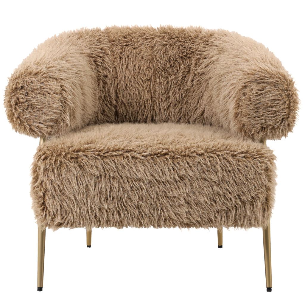Hair Brown fauteuil van PTMD met bruine bekleding op metalen onderstel