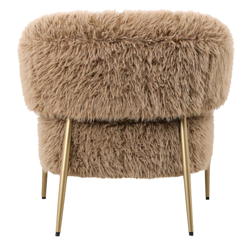Detail van de langharige bruine bekleding van de PTMD fauteuil