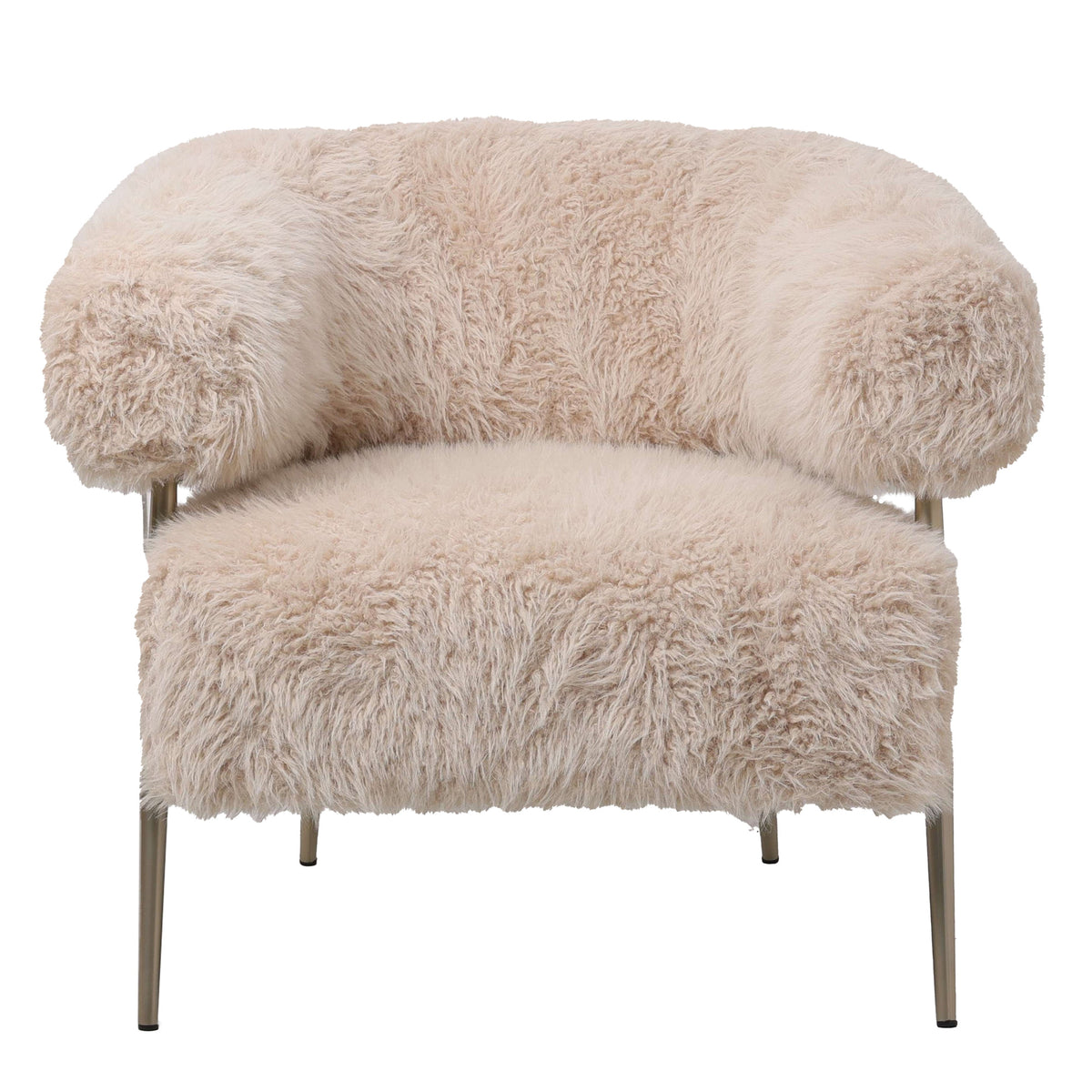 Hair Cream fauteuil van PTMD met crème bekleding op champagnekleurig metaal