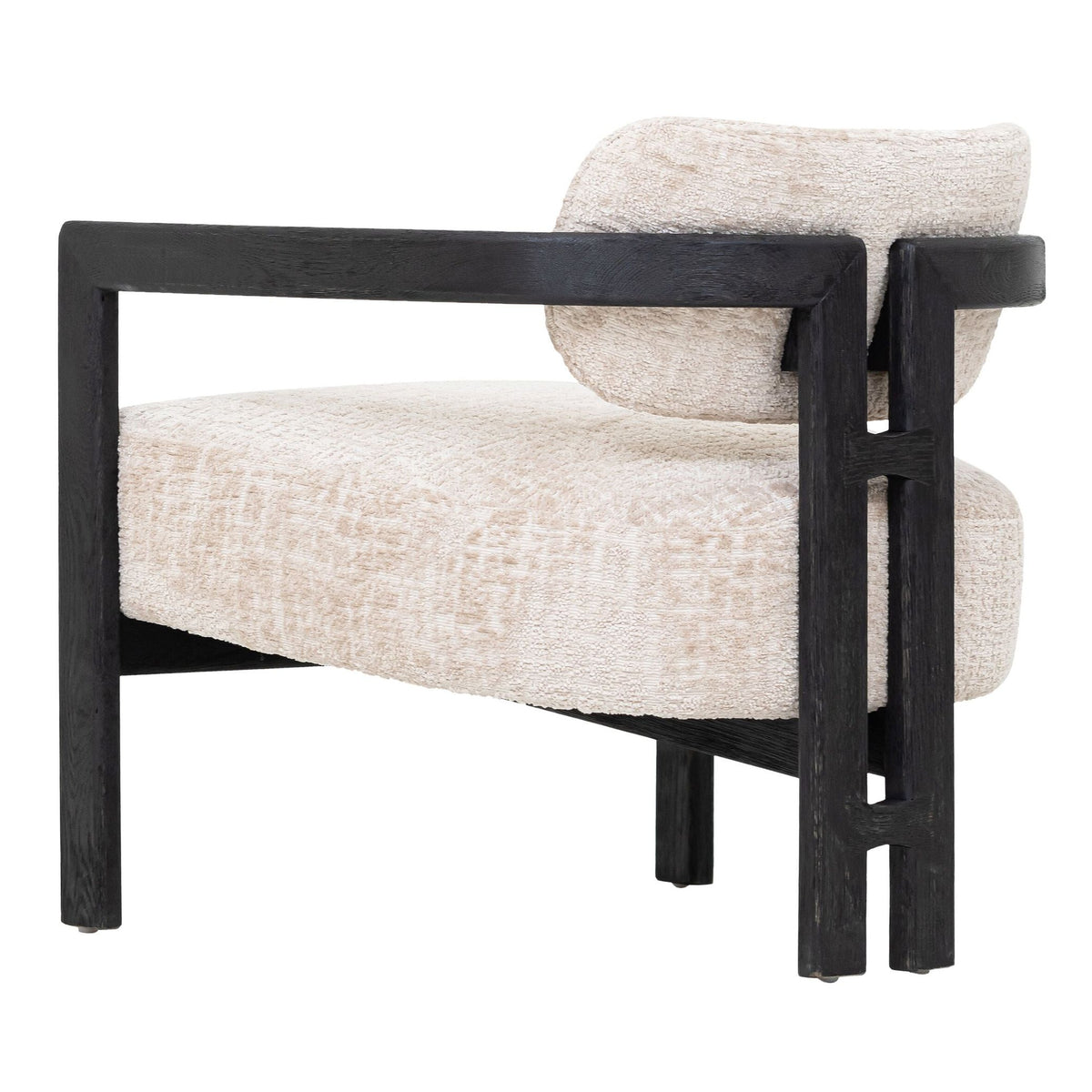 Detail rugleuning fauteuil Kelly zwart frame Luxor Sand