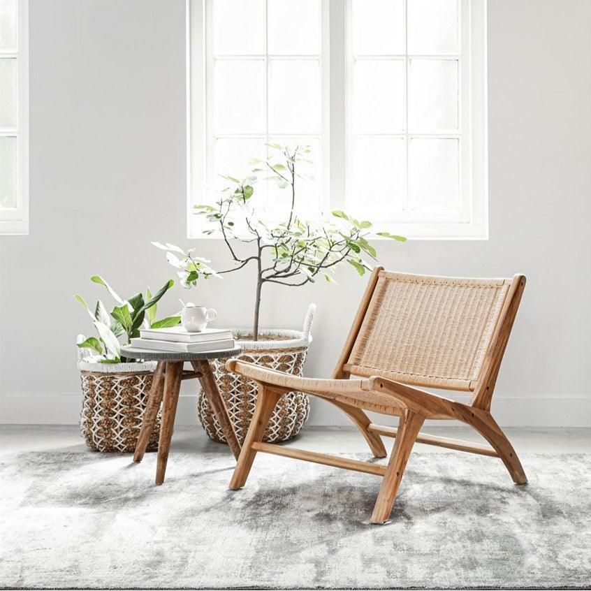 Fauteuil Lazy Loom naturel loom met teakhout vooraanzicht