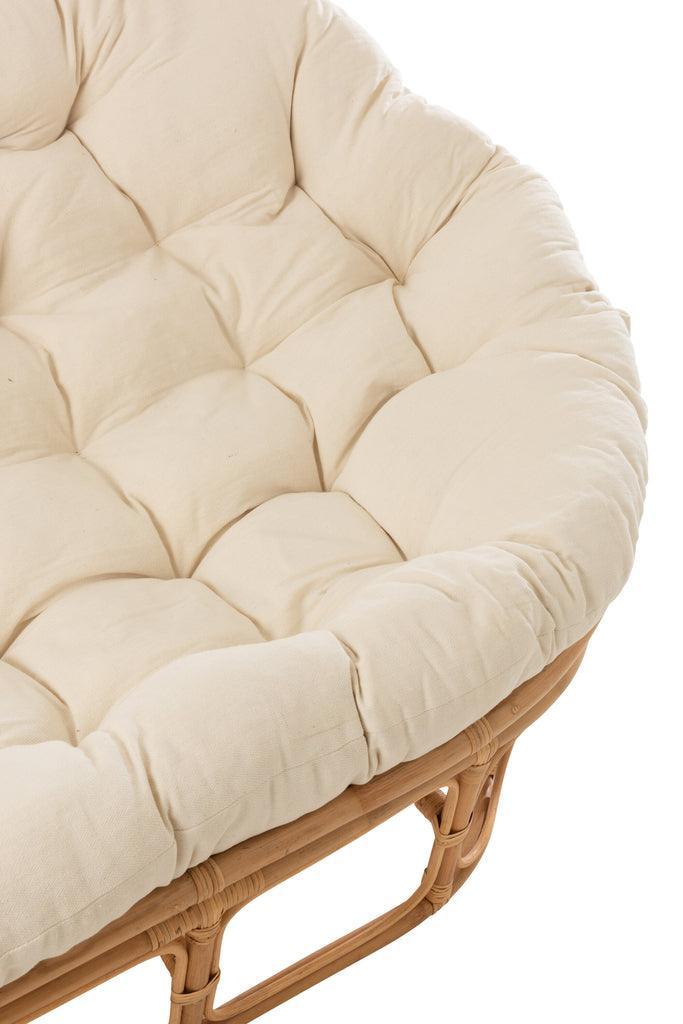 Fauteuil Roni Met Kussen Rotan Naturel/Wit - Fauteuil - J-Line - livinglovely.nl