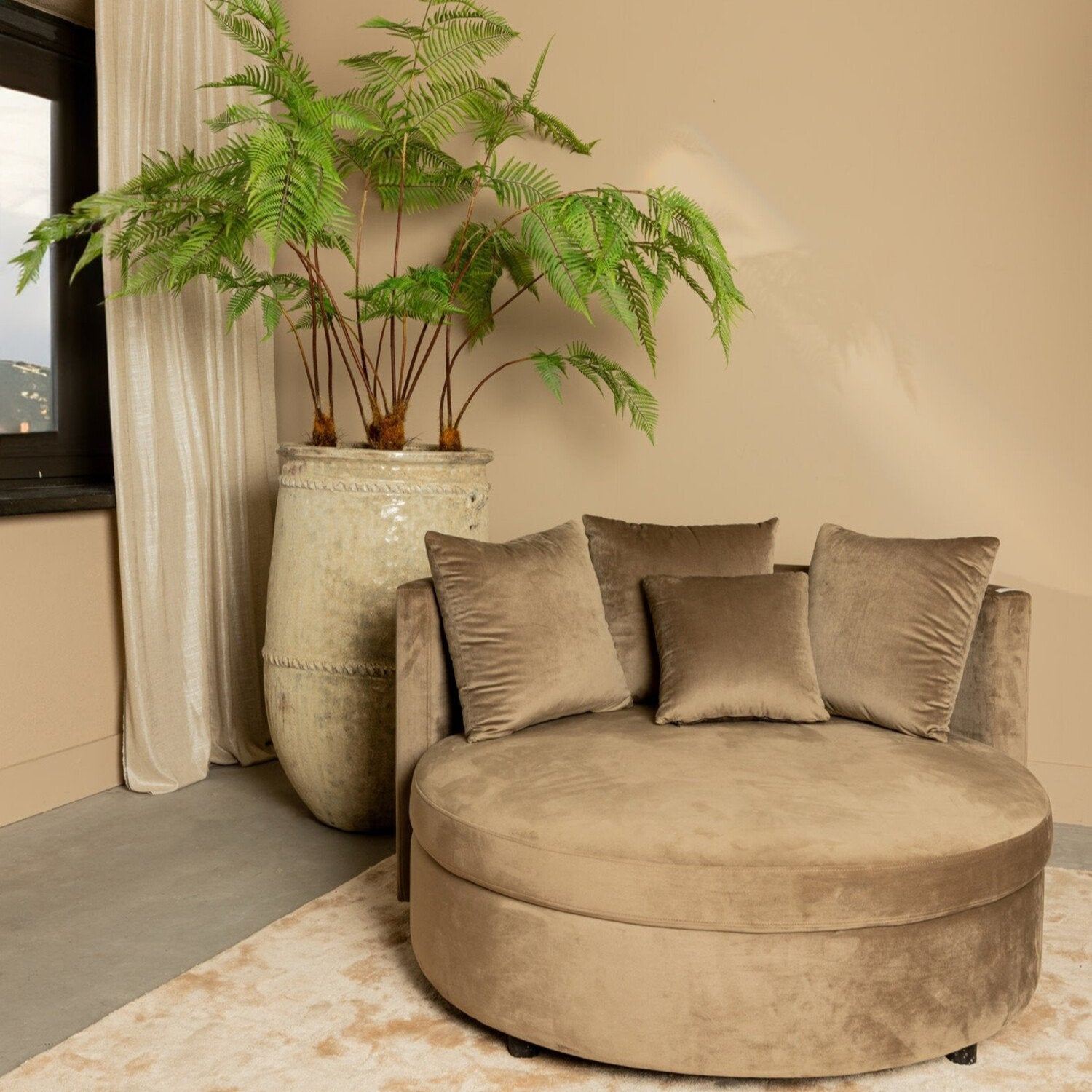 Fayen Fauteuil - Ø121x68cm - Velvet - Zand PTMD - Fauteuil - PTMD - livinglovely.nl