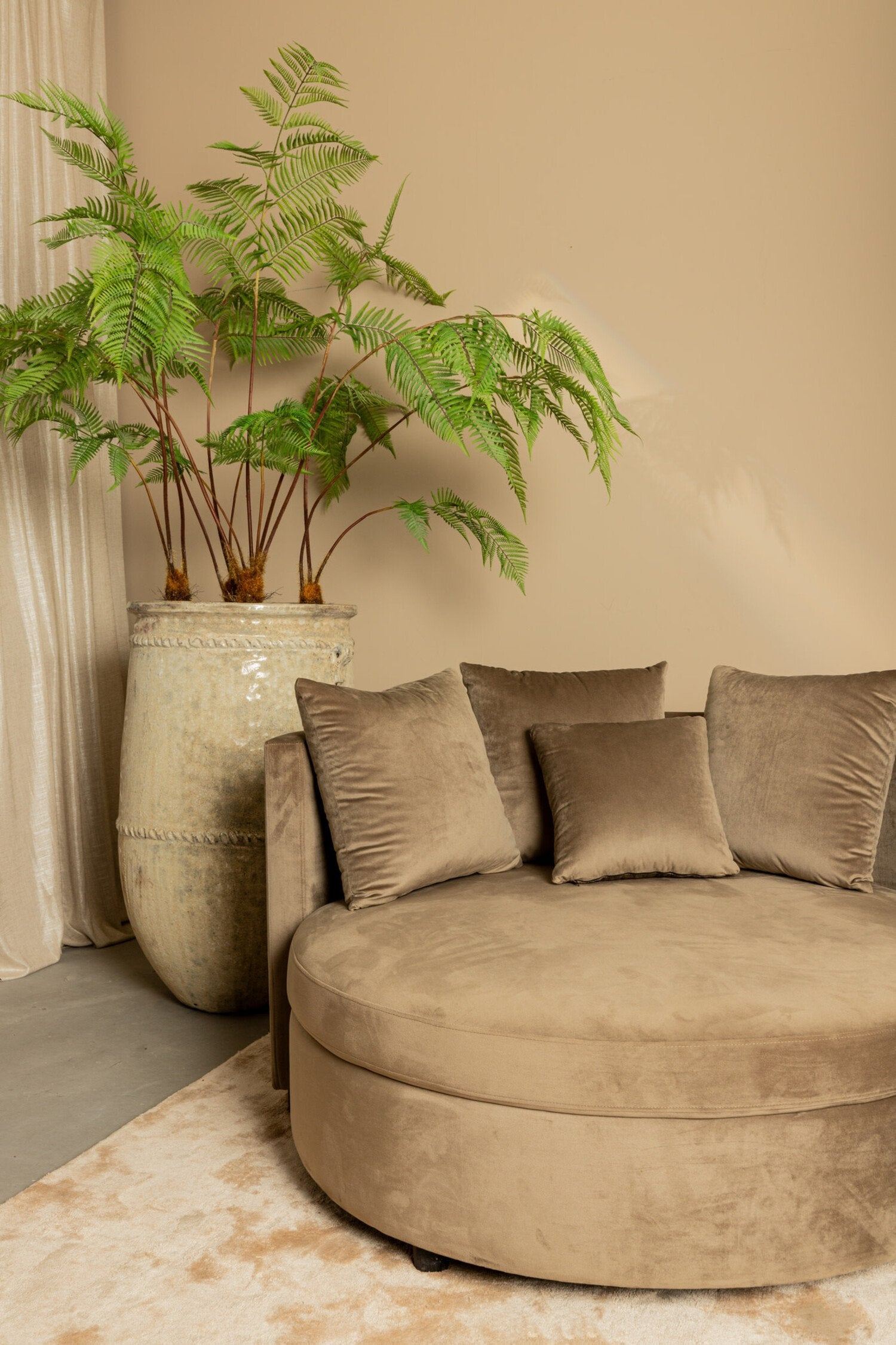 Fayen Fauteuil - Ø121x68cm - Velvet - Zand PTMD - Fauteuil - PTMD - livinglovely.nl