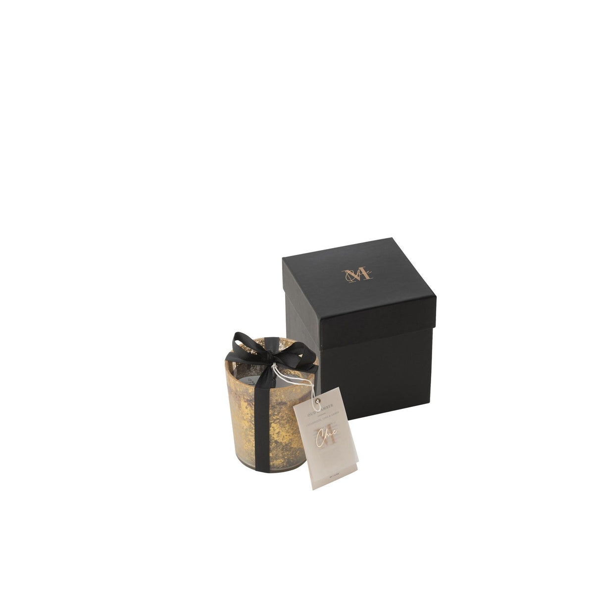 Geurkaars M-Chic Glas Goud/Zwart Small-48u