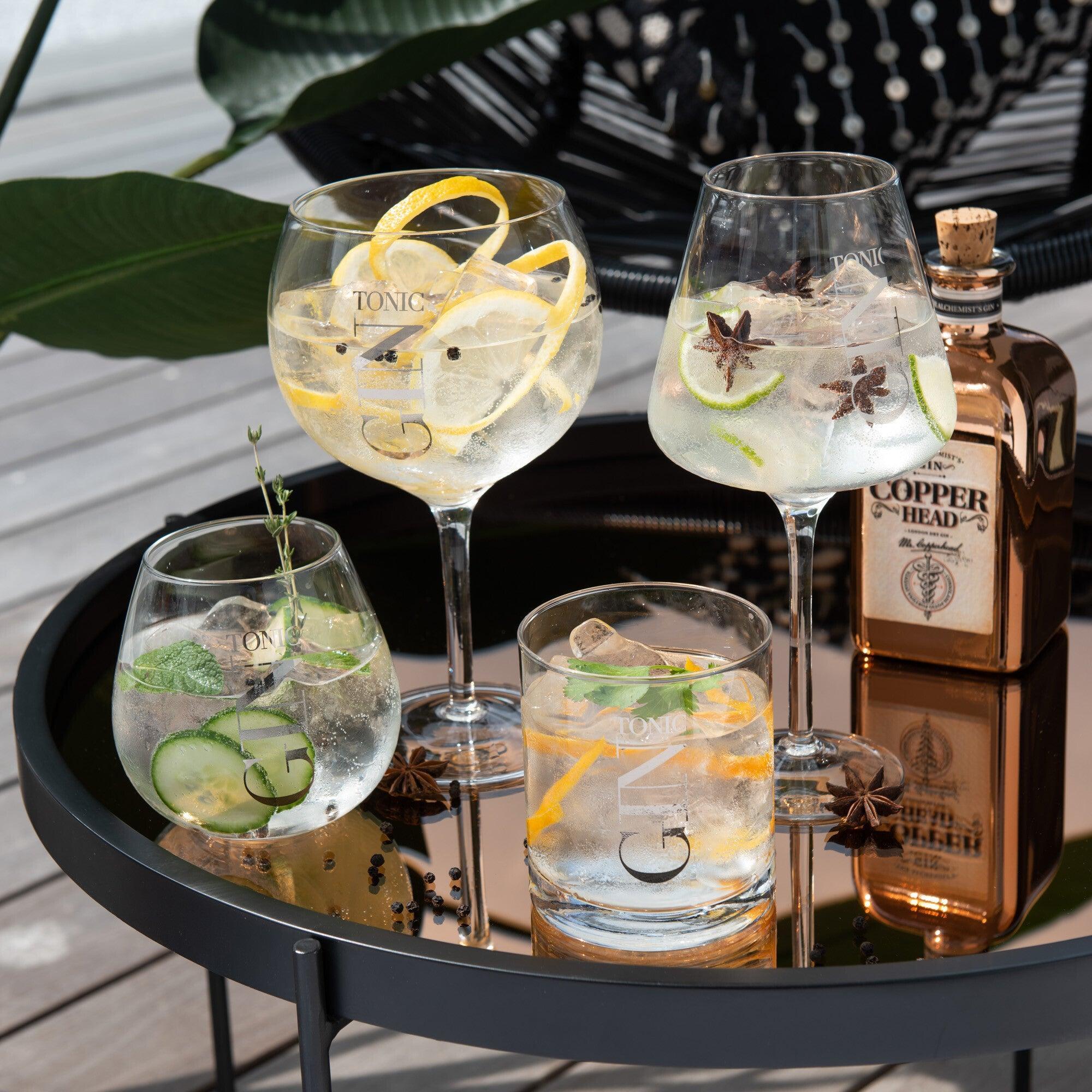 Gin Glazen Transparant/Zilver Giftbox Set van 4 - Gin glas - J-Line - livinglovely.nl