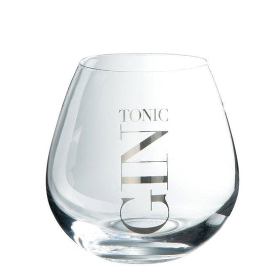 Glas Gin Tonic Bol Laag Transparant/Zilver , gin glas , J-Line , livinglovely.nl