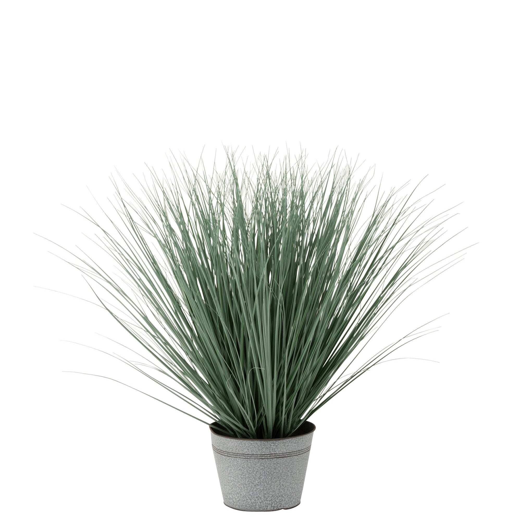 Grassen In Pot Metaal Plastiek Blauw/Groen Large - Kunstplant - J-Line - livinglovely.nl