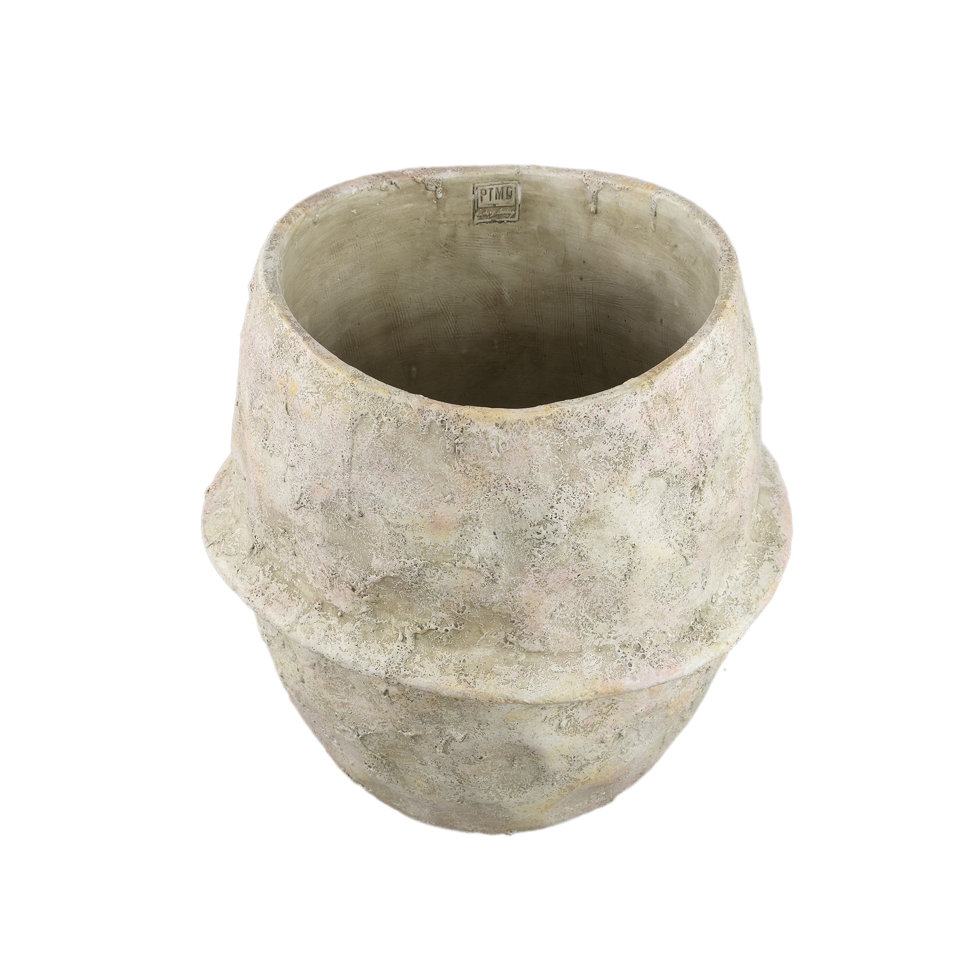 Haania Beige Cement Round Pot With Middle Line XL PTMD - Pot - PTMD - livinglovely.nl