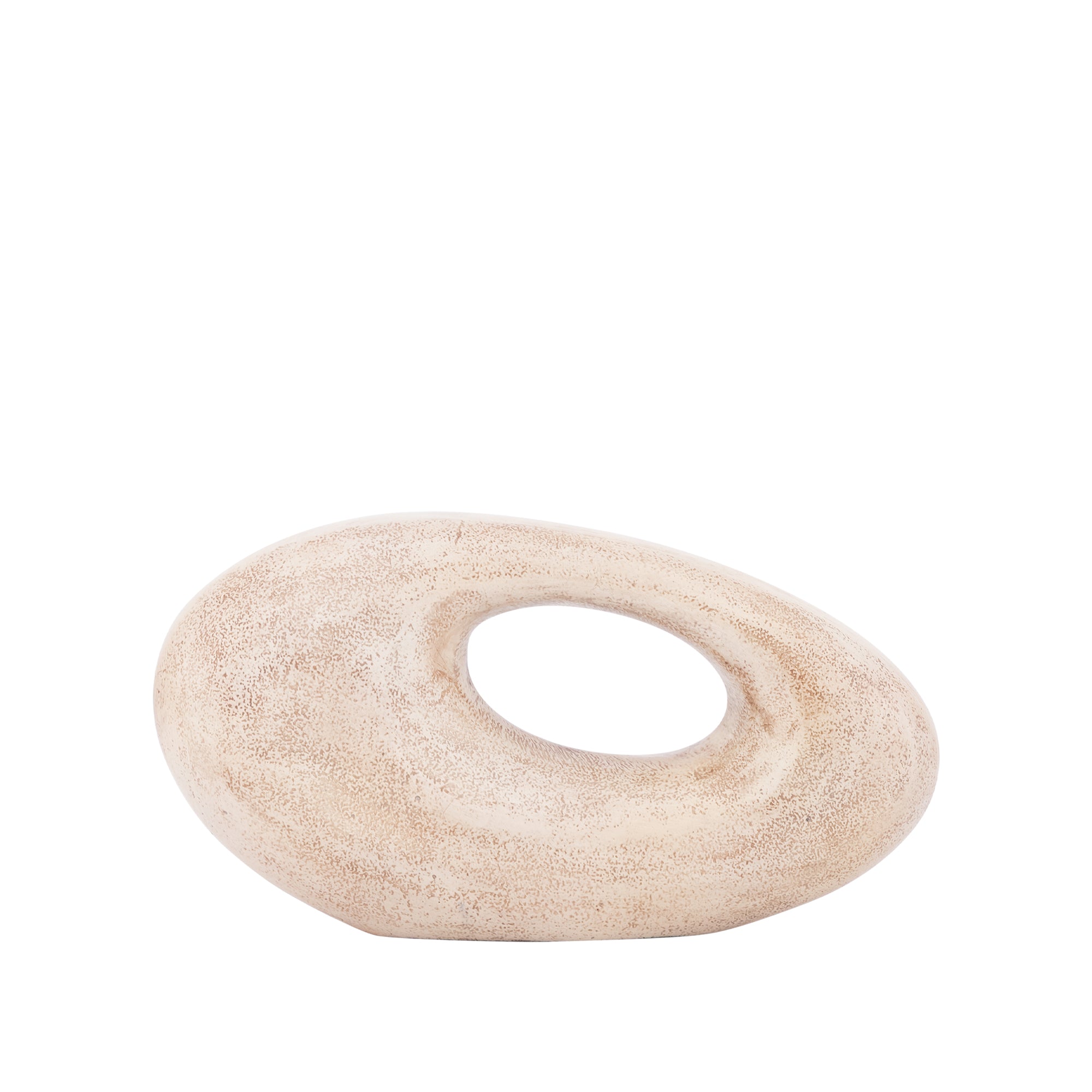 Haidin Beige Casted Alu Bulby Shaped Statue Wide van PTMD, liggend organisch beeld met ronde opening in beige steenlook