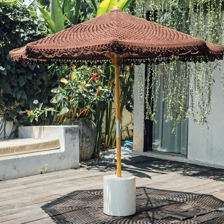 Handgeknoopte Parasol - Flower Bruin Rond - 250cm - Handgeknoopte parasol - Todo Bien - livinglovely.nl