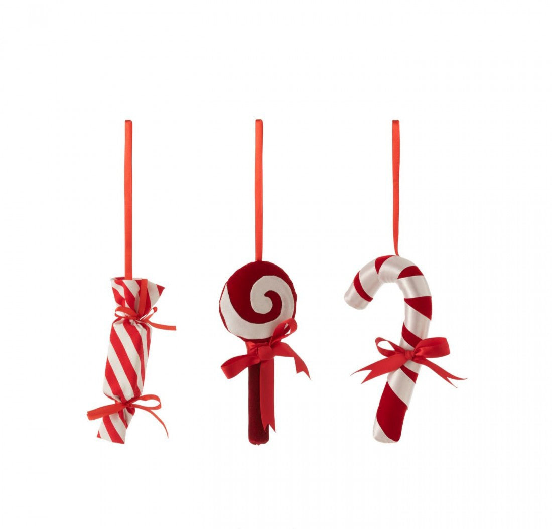 Hanger Snoepje Textiel Rood/Wit Set van 3 J-Line