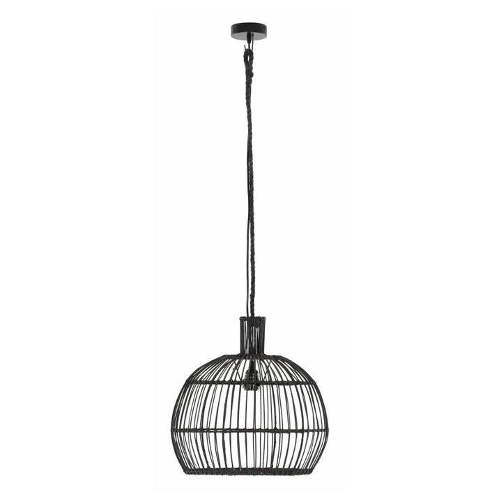 Hanglamp Las Salinas Small van MUST Living, zwarte gevlochten pitrieten kap op witte achtergrond