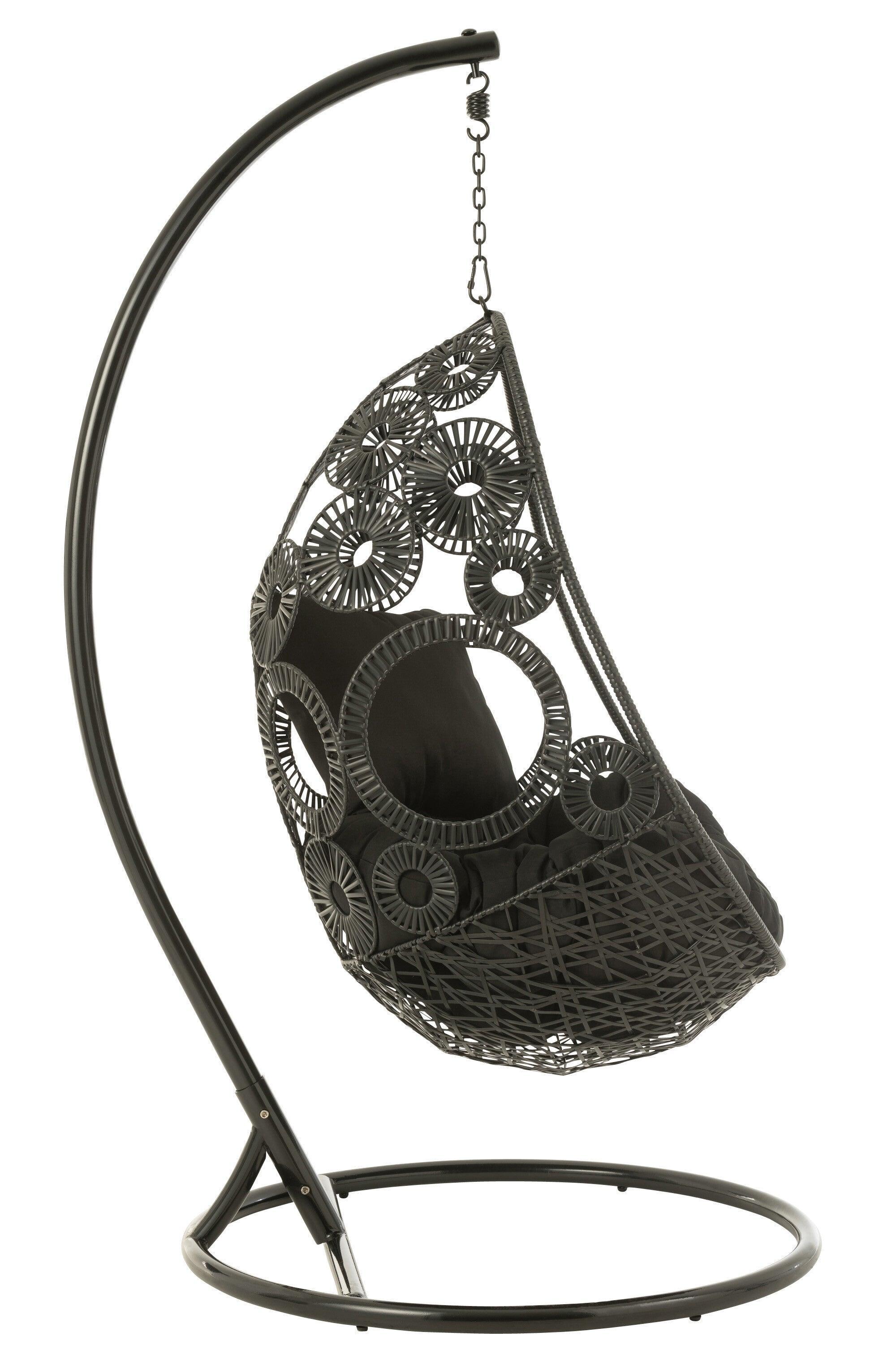Hangstoel + Kussens Bula Metaal/Riet Zwart - Hangstoel - J-Line - livinglovely.nl
