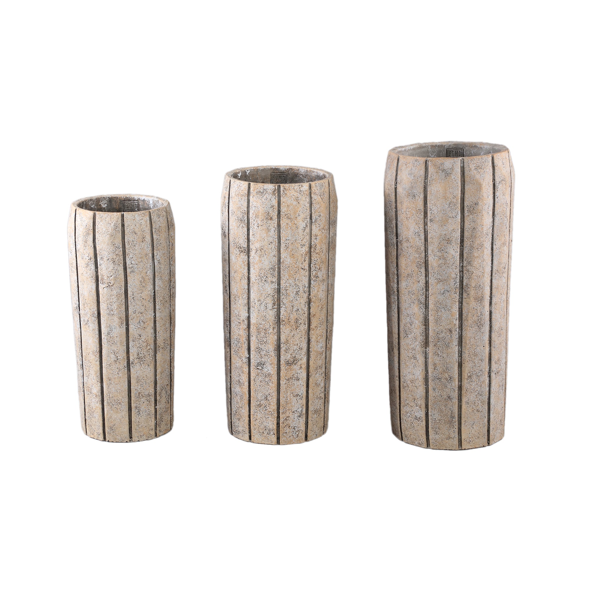 Imani Taupe Cement Pot High With Stripes S PTMD - Pot - PTMD - livinglovely.nl
