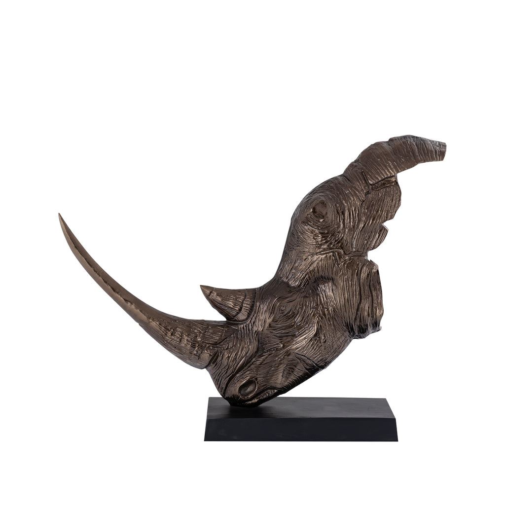 Iriss Brass casted alu rhino statue black base PTMD - Beeld - PTMD - livinglovely.nl