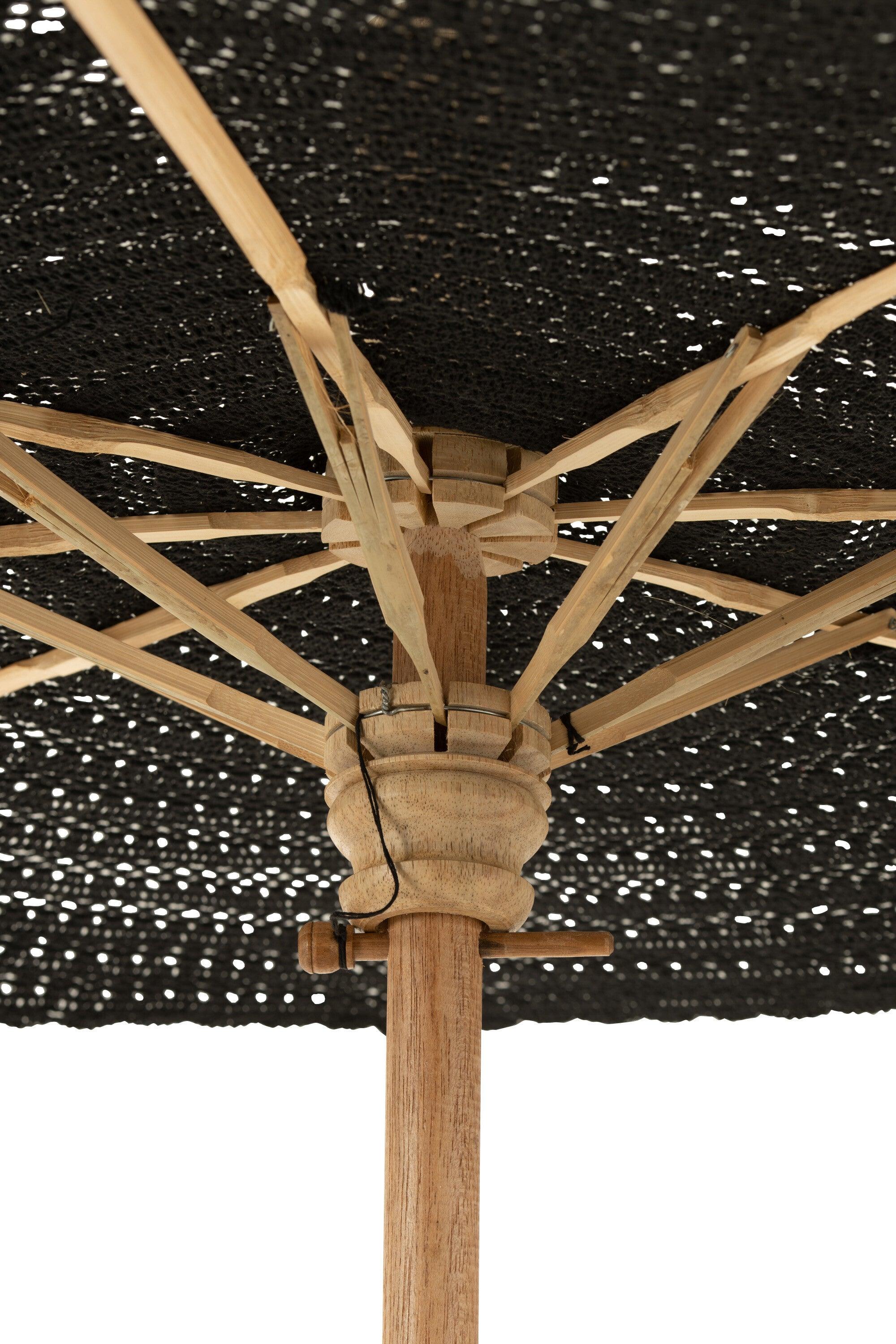 J-Line - Parasol Kwast Katoen Hout Zwart - 140cm - Parasol - J-Line - livinglovely.nl