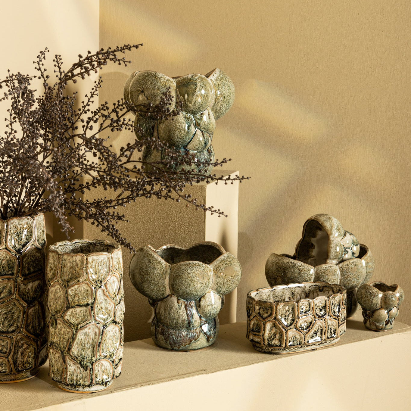 Jodie Green Ceramic Oval Outdoor Candle Circles Dripping S PTMD - Buitenkaars - PTMD - livinglovely.nl