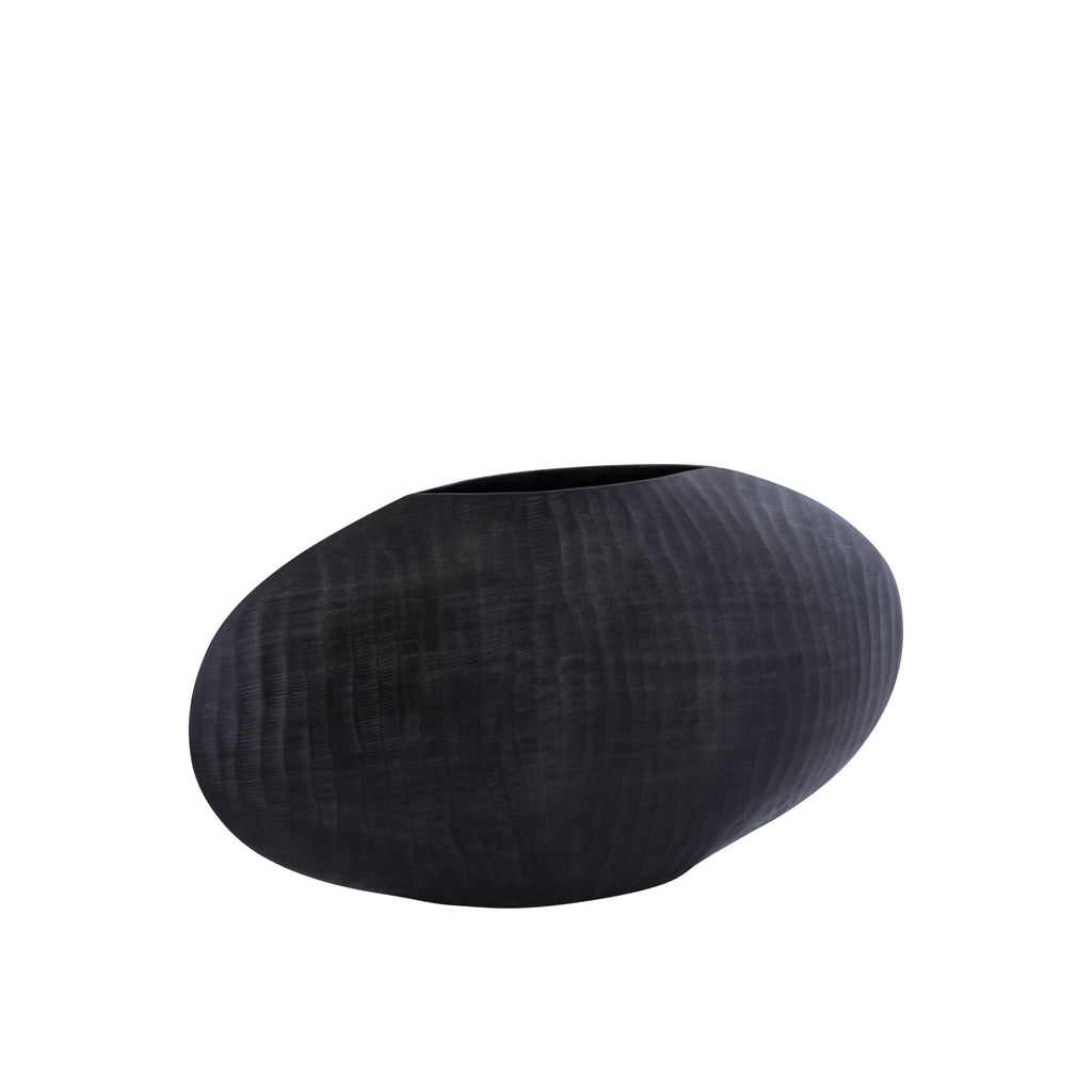 Jowad Graphite alu sheet pot ribbed low oval S - - PTMD - livinglovely.nl