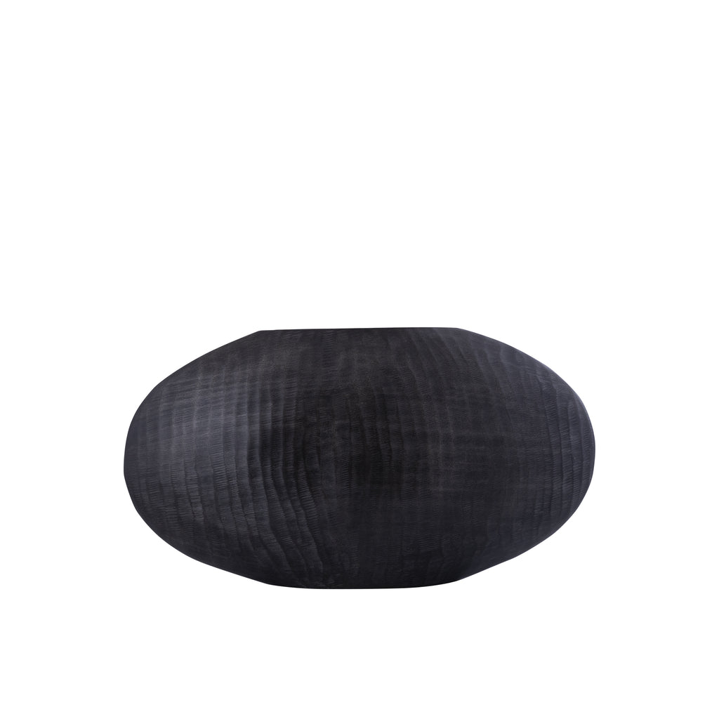 Jowad Graphite alu sheet pot ribbed low oval S - - PTMD - livinglovely.nl