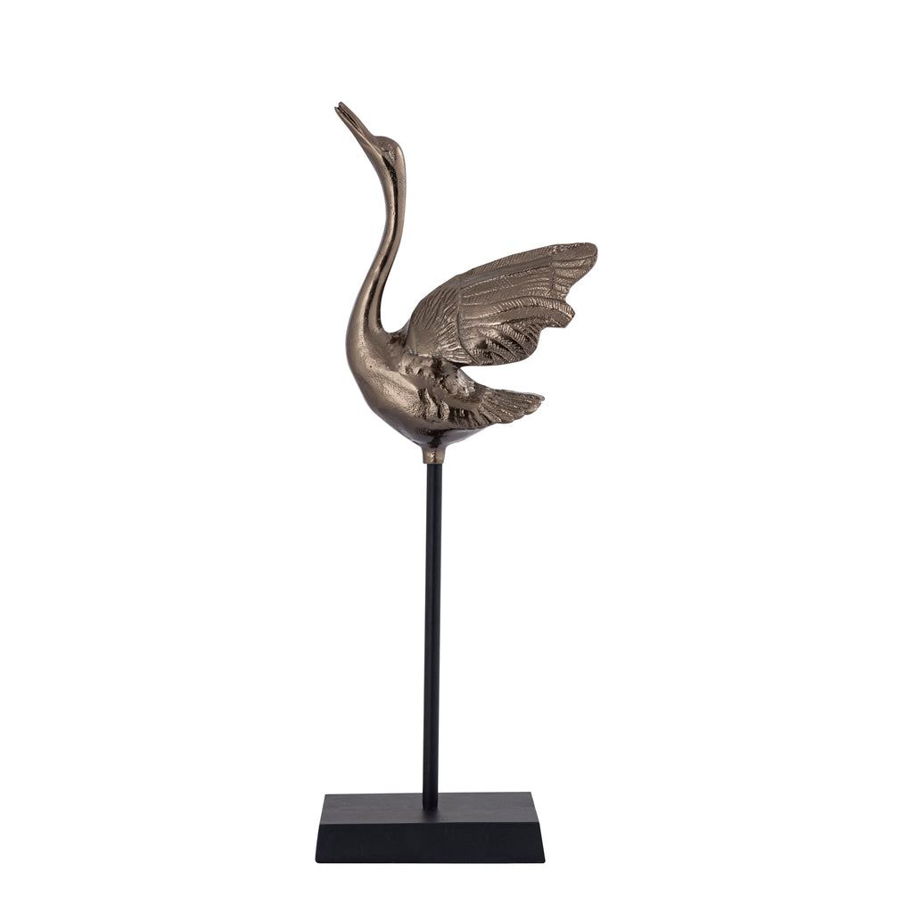 Joycee Brass casted alu swan statue open wings PTMD - Beeld - PTMD - livinglovely.nl