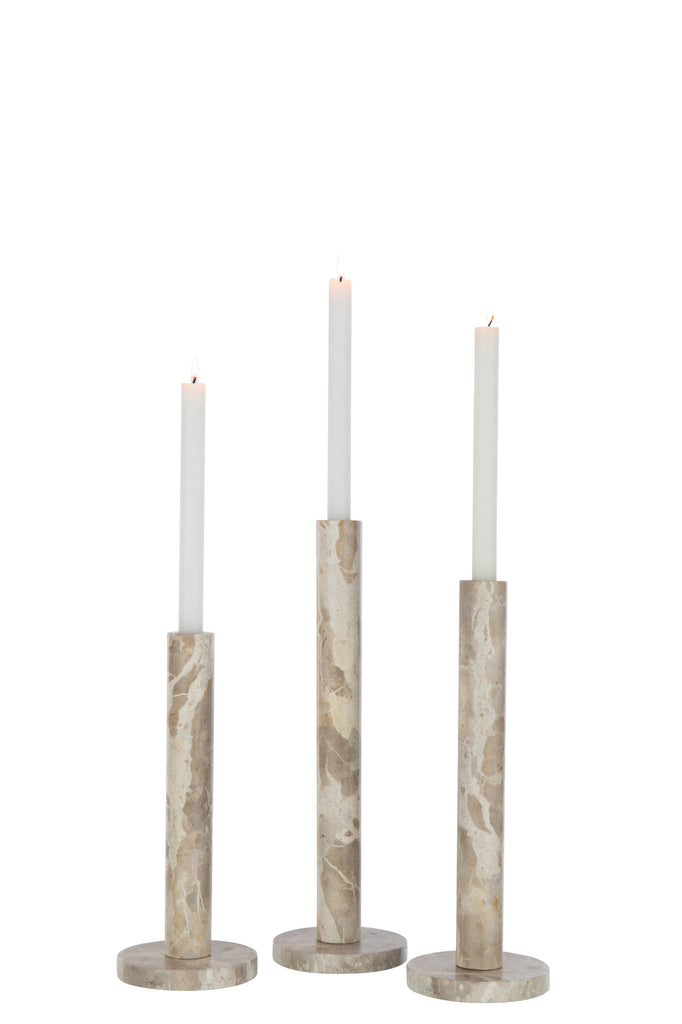 Kaarshouder Marmer Beige Set van 3 - Kandelaar - J-Line - livinglovely.nl