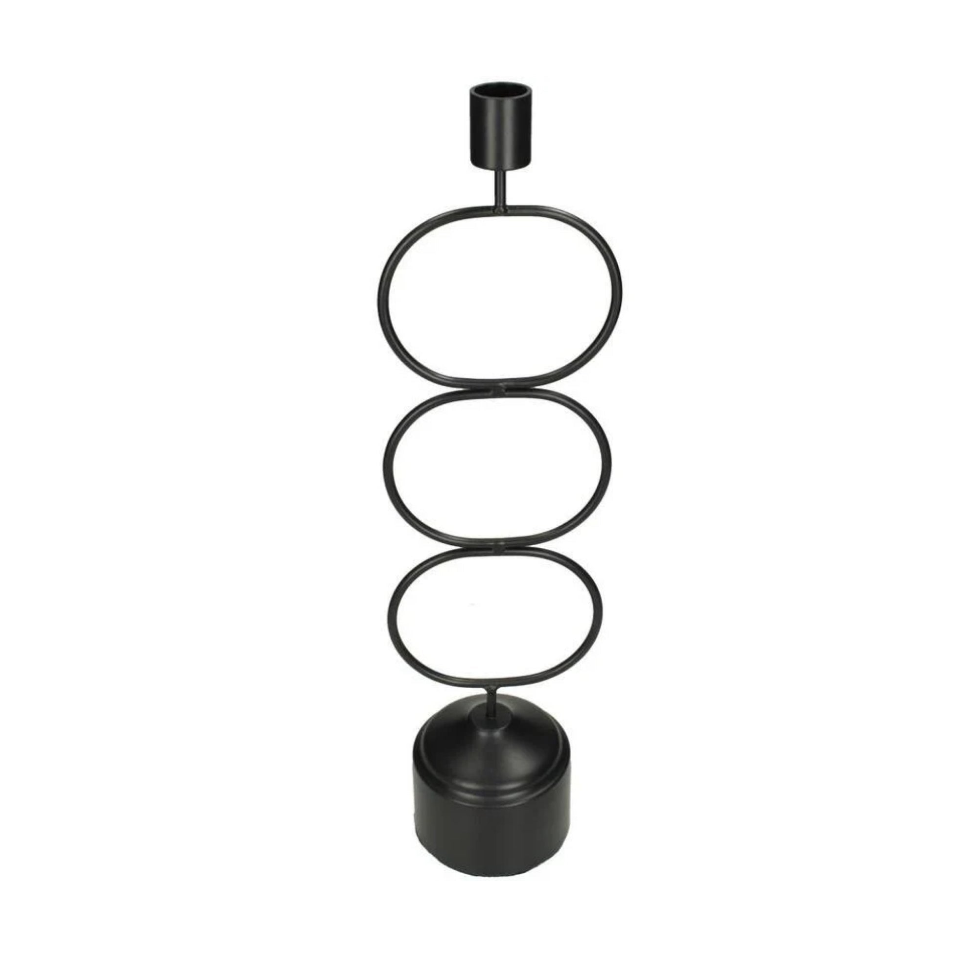 Kaarshouder Ringen Zwart 11x8x39cm 1 + 1 Gratis - Kandelaar - Living Lovely - livinglovely.nl