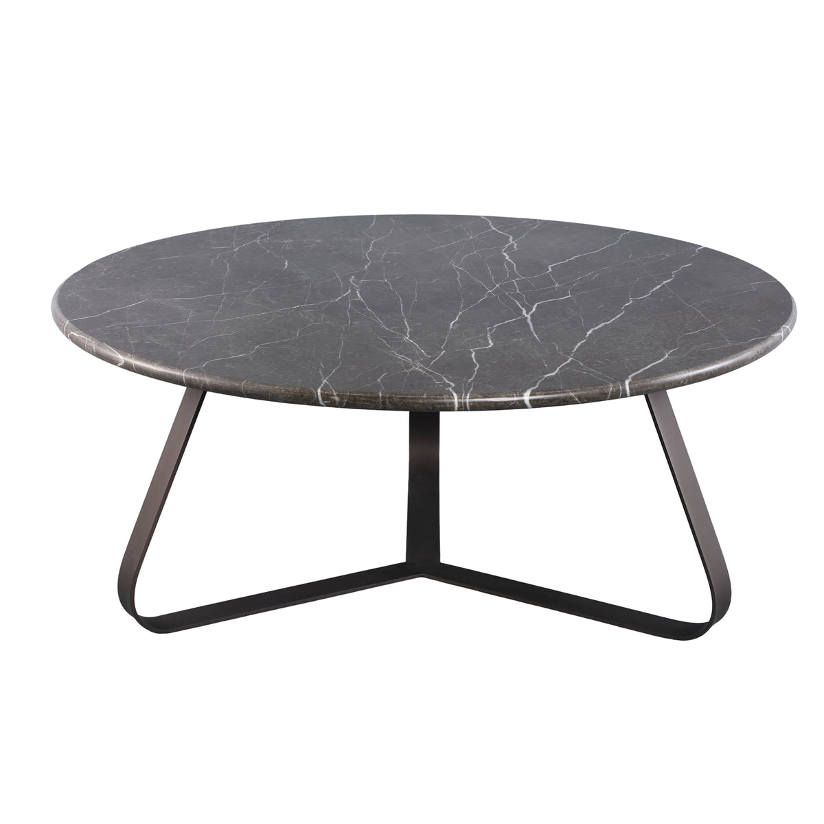Kae Salontafel Marmer Rond Large van PTMD, ronde salontafel met ijzeren poten, vooraanzicht op wit