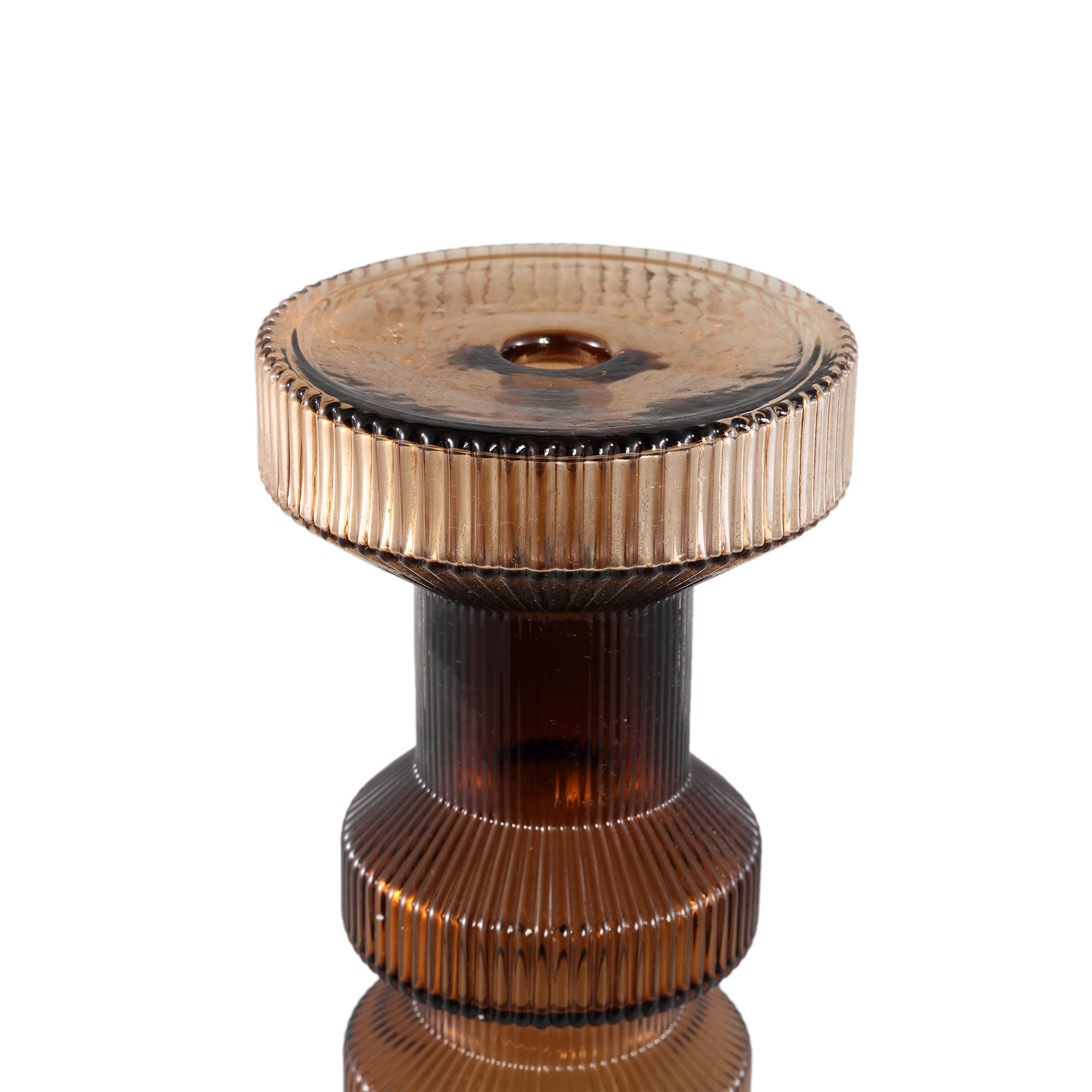 Kandelaar Galinda L - 13x13x64 cm - Glas - Bruin PTMD - Kaarshouder - PTMD - livinglovely.nl