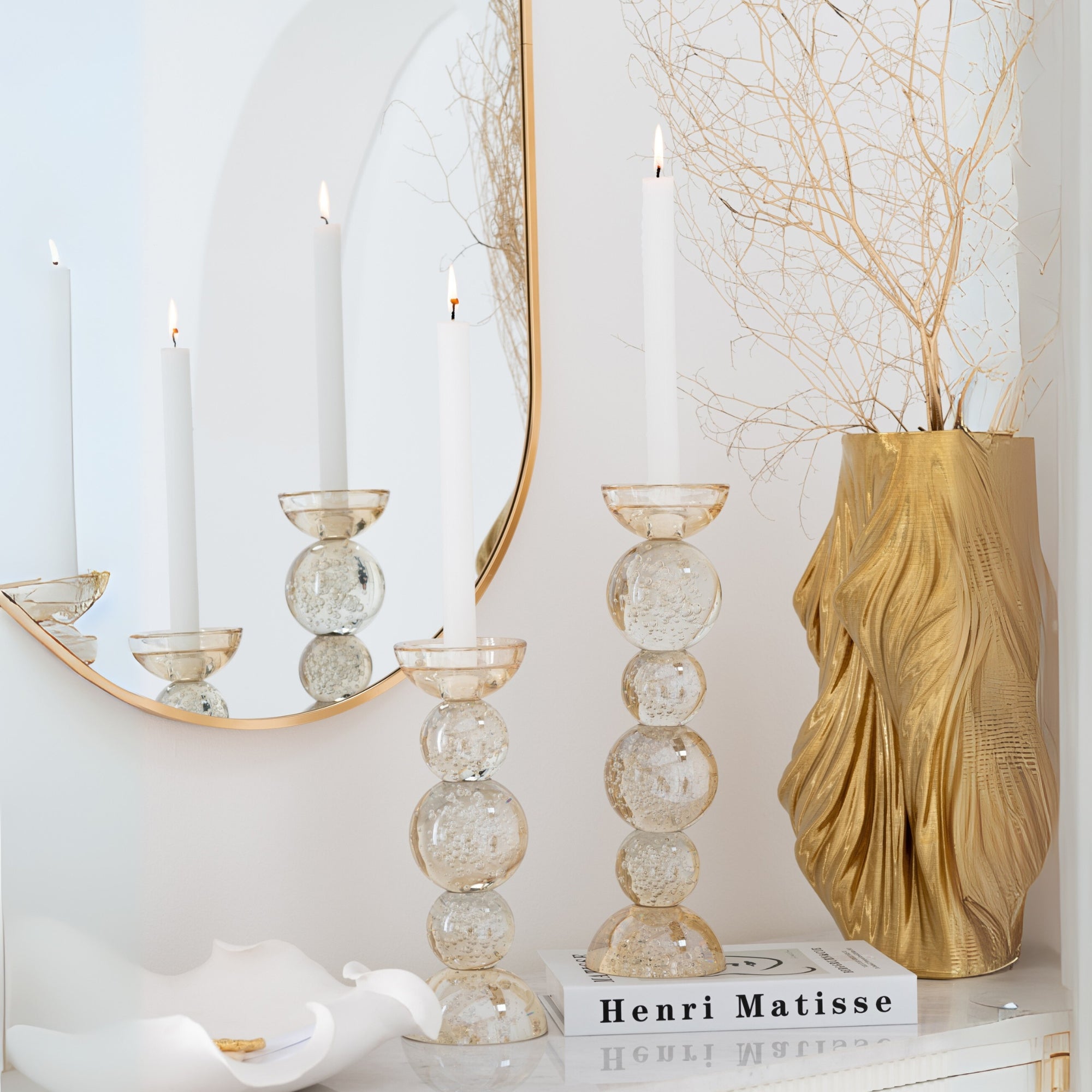 Kandelaar Glas Champagnekleurig Small Dia9,5xh26,5 J-Line - Kaarshouder - J-Line - livinglovely.nl