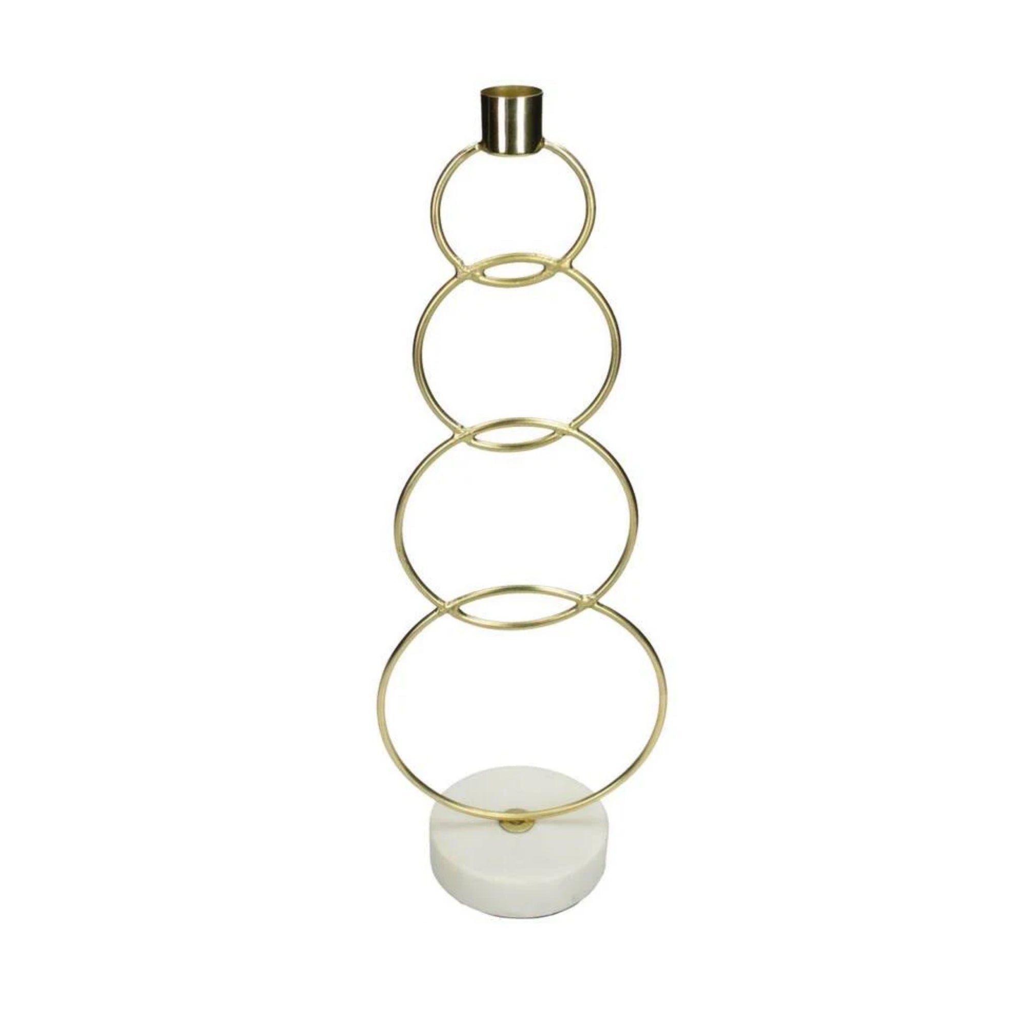 Kandelaar Ringen Goud op marmeren voet 13x9x36cm 1 + 1 Gratis - Kandelaar - Living Lovely - livinglovely.nl
