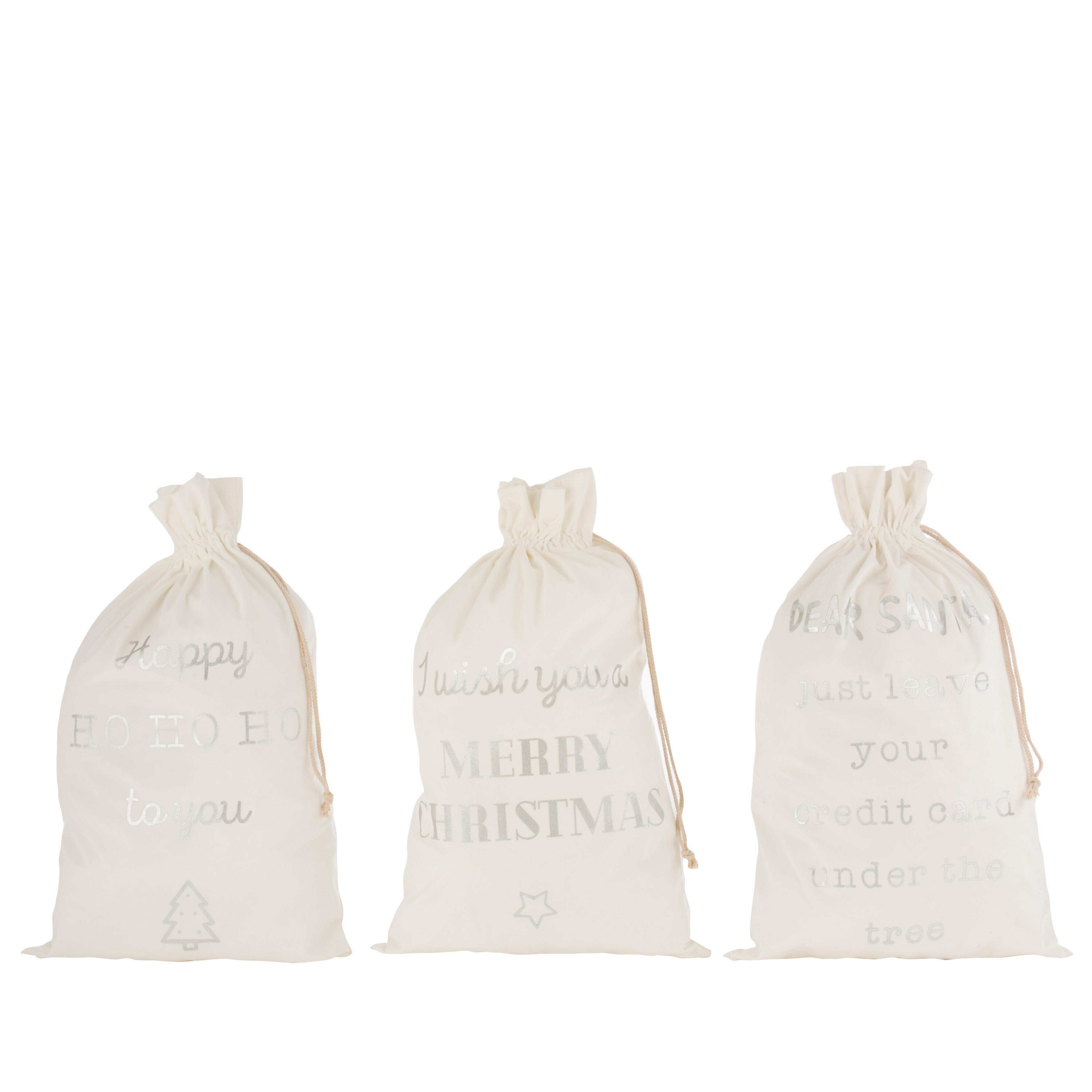 Kerst Zak Engels Velvet Wit Large Set van 3 - Cadeauverpakking - J-Line - livinglovely.nl