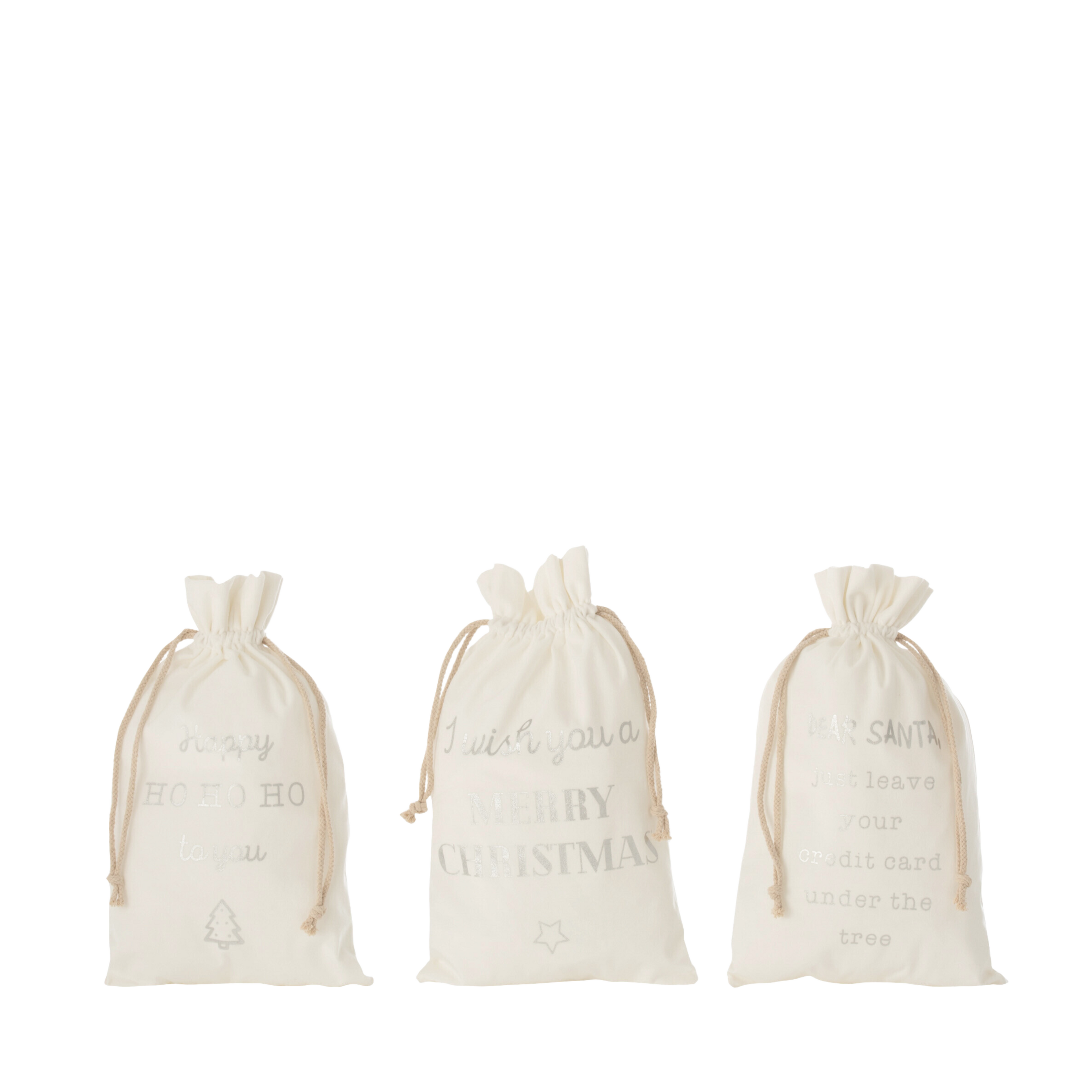 Kerst Zak Engels Velvet Wit Medium Set van 3 - Cadeauverpakking - J-Line - livinglovely.nl