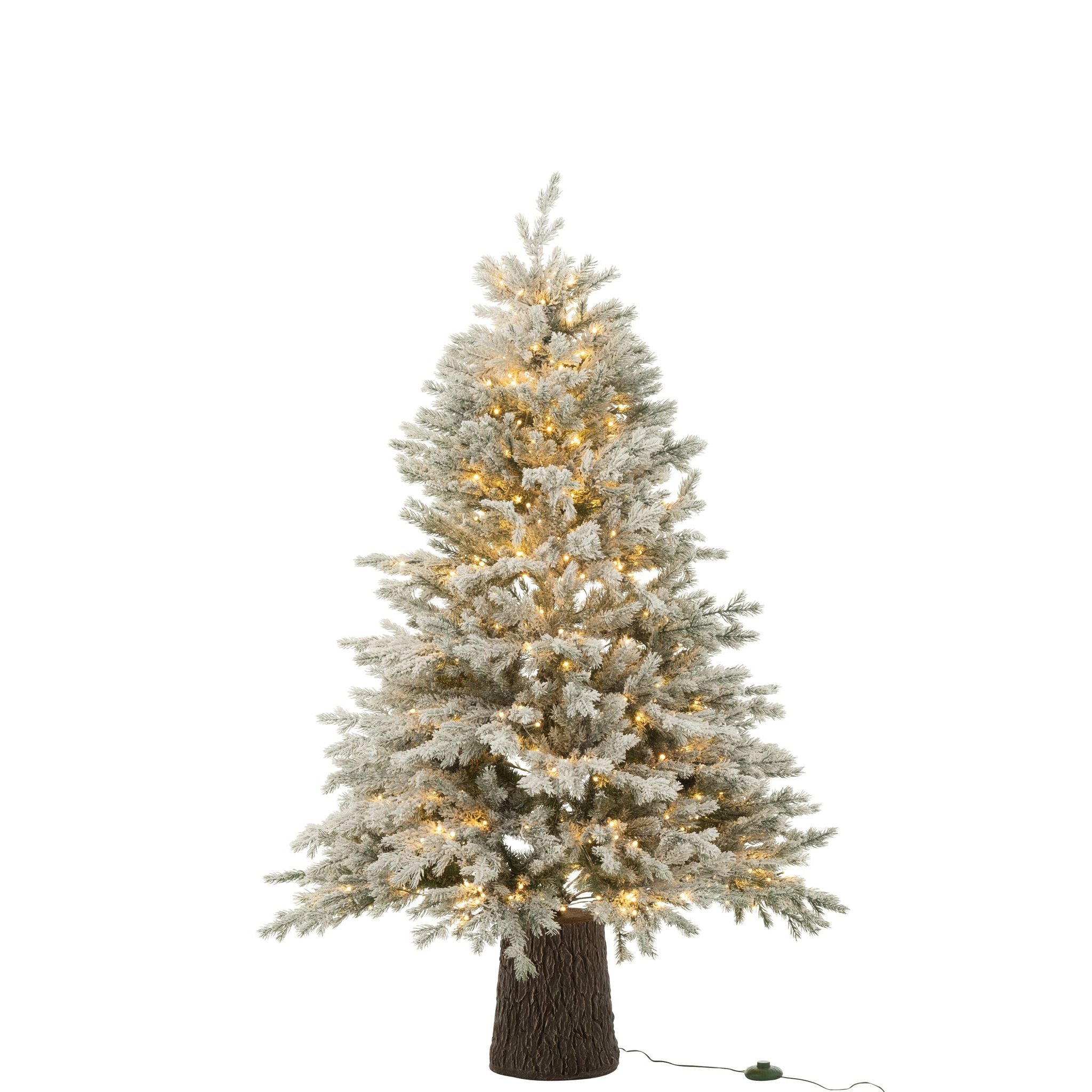Kerstboom 600 Led Houten Basis Besneeuwd Kunstmatig Donkergroen van J-Line, detail van de takken en afwerking