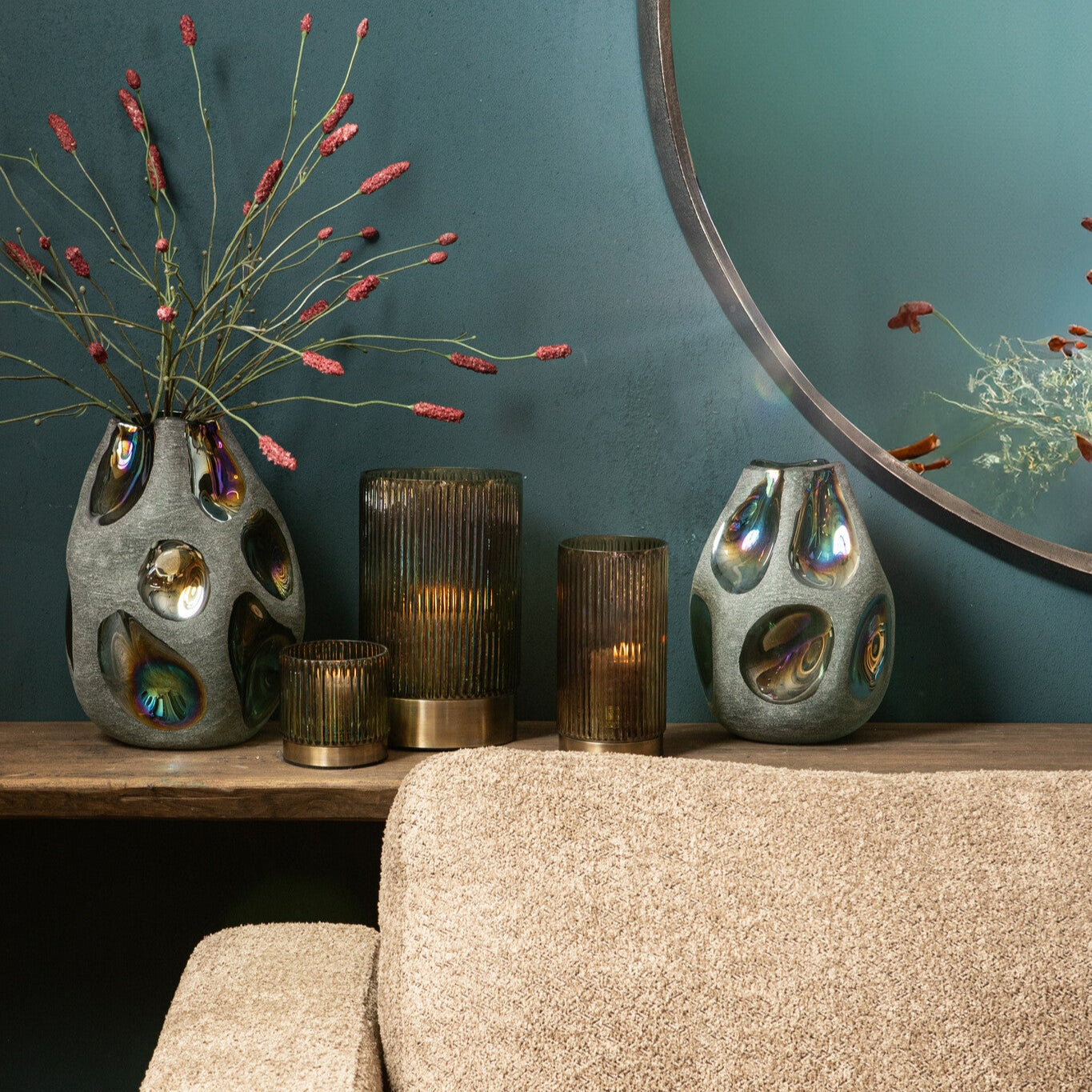 Kloi Green Solid Glass Vase Oily And Sandblasted L Dia 22,5cmxH33,5cm PTMD - Vaas - PTMD - livinglovely.nl